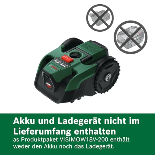 Bosch Akku-Mähroboter VISIMOW18V-200 (für Rasenflächen bis 200 m², Schnittbreite: 18 cm, Schnitthöhe: 20-60 mm, ohne Akku) - Image 2