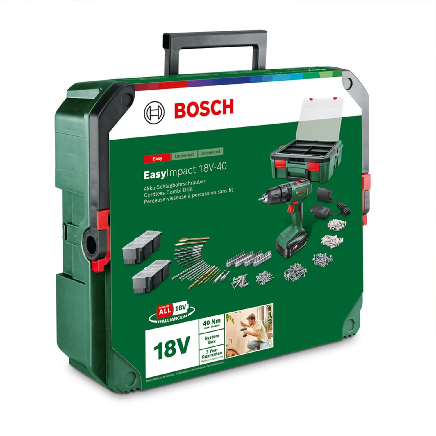 Bosch Akku Schlagbohrschrauber EasyImpact 18V-40 (Schrauben, Bohren in Holz, Metall und Kunststoff; Schlagbohren in Mauerwerk; 241-teiliges Bit-Set; 1 Akku 1,5Ah; 18 Volt System; in SystemBox) - Image 7