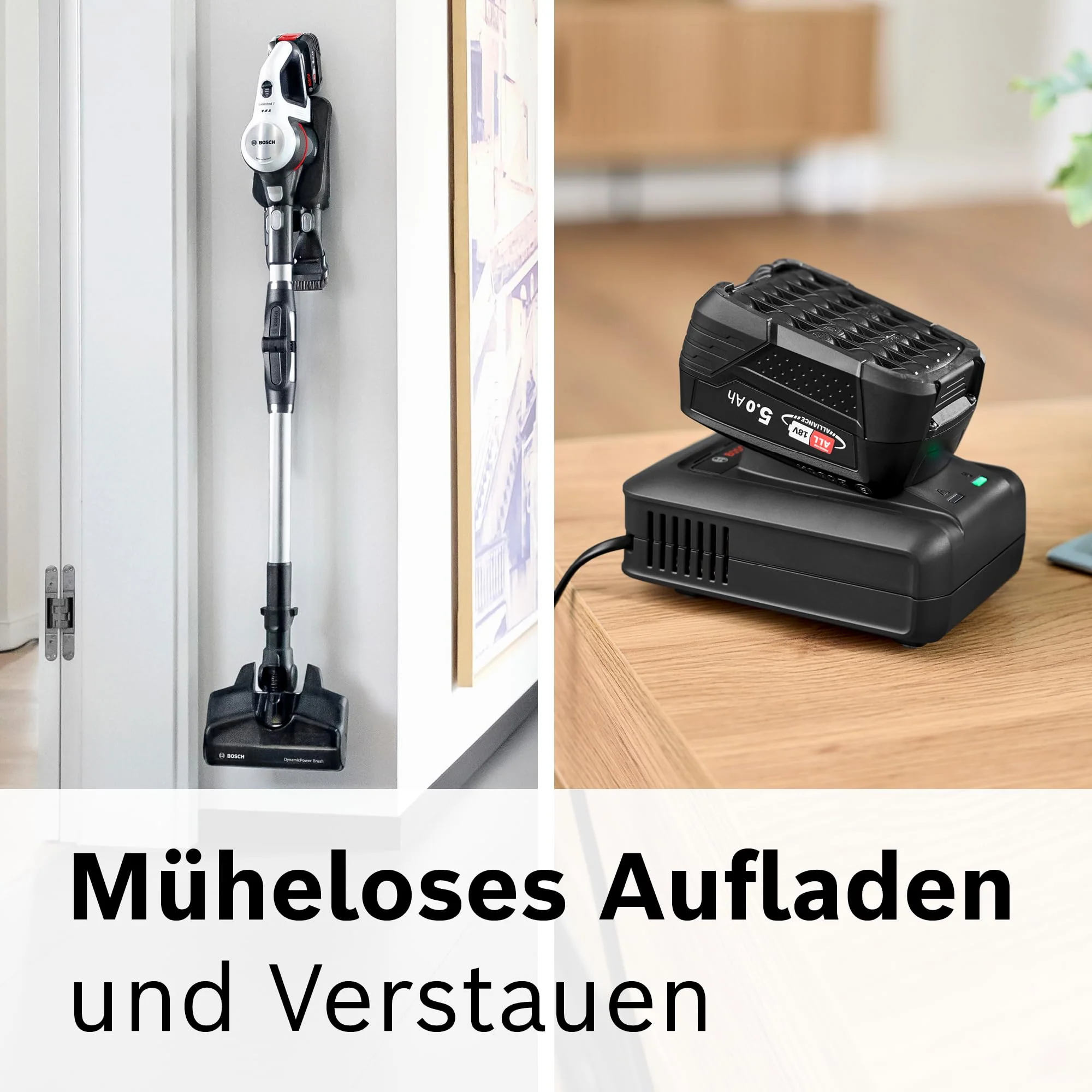 Bosch Akku-Staubsauger Unlimited 7 BSS715CARP, kabellos, Knickrohr, Hygiene-Filter, 10 Jahre Motorgarantie, 5.0 Ah Akku, Schnellladegerät, XXL-Polsterdüse, Turbostufe, Made in Germany, weiß - Image 8