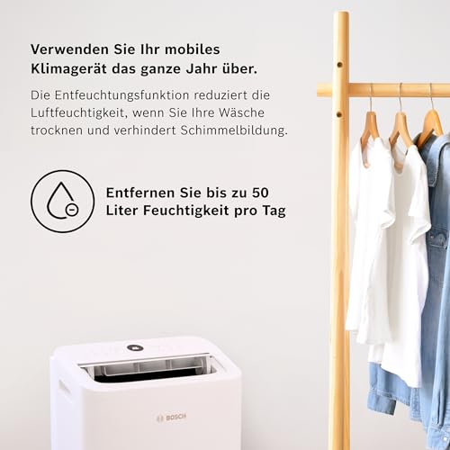 Bosch Cool 2000 Mobiles Klimagerät - 3-in-1 Klimaanlage, Luftentfeuchter, Ventilator - 2,6 kW für Räume bis zu 35m² - Mit Auto-Modus, Silent-Modus Sleep-Modus - Image 9