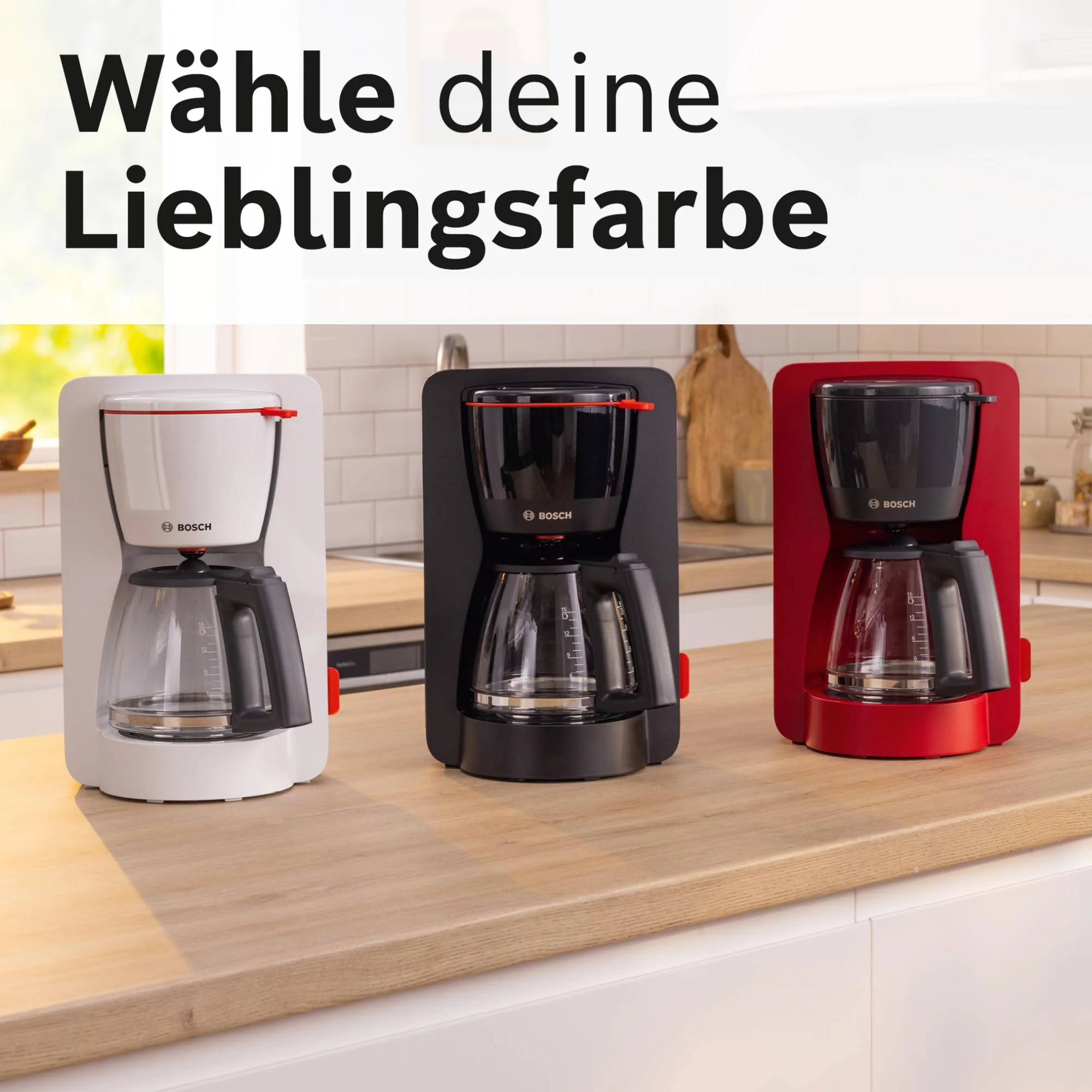Bosch Filterkaffeemaschine MyMoment TKA3M134, Glaskanne 1,25 L, für 10-15 Tassen, 60min Warmhaltefunktion, Tropfstopp, schwenkbarer Filterträger, Entkalkungsprogramm, 1200 Watt, Rot matt - Image 6