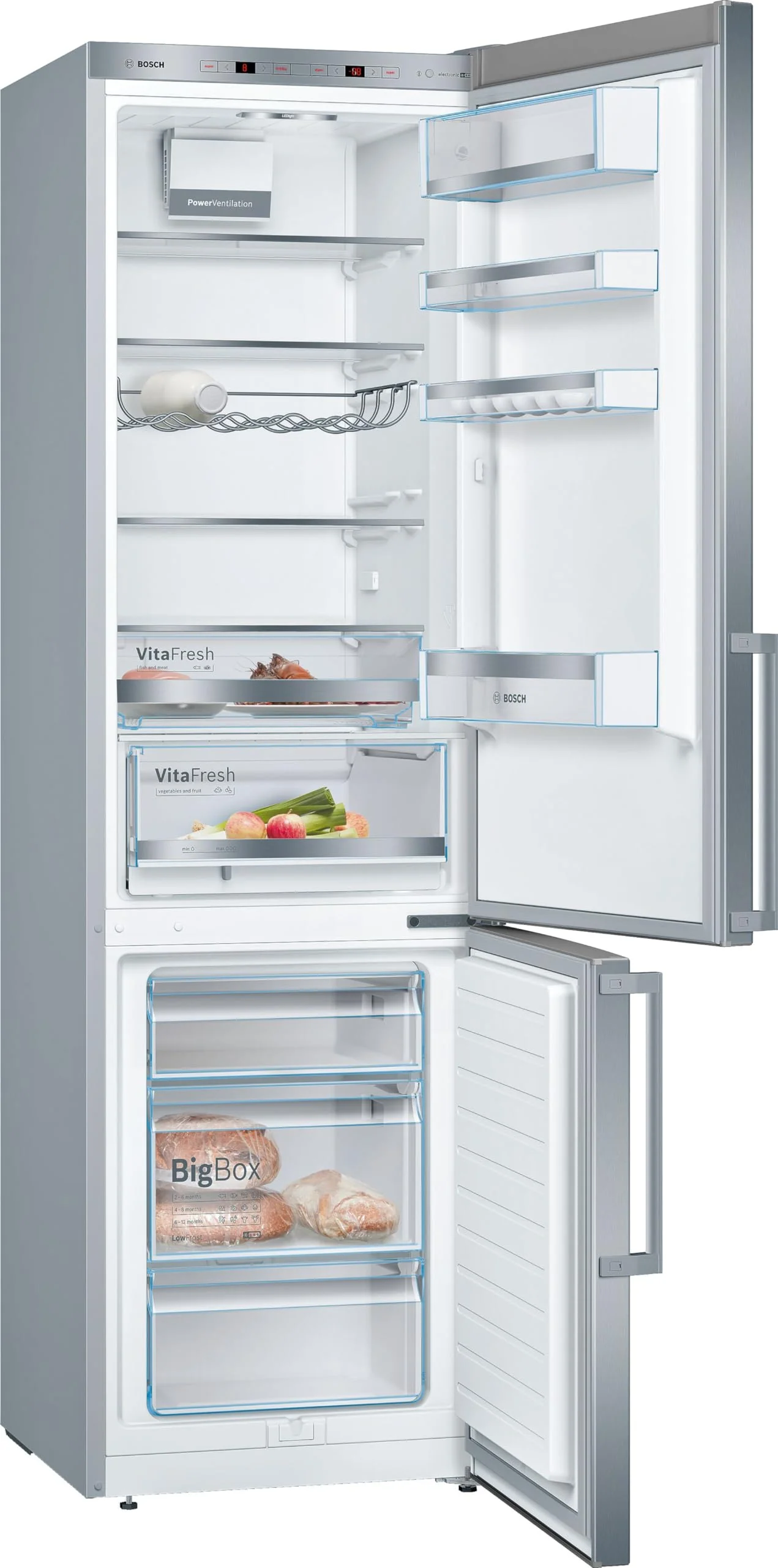 Bosch KGE398IBP, Serie 6, Kühl-Gefrier-Kombination, 201 x 60 cm, 249 L Kühlen & 94 L Gefrieren, LowFrost, BigBox für Gefriergut, längere Frische mit VitaFresh, Leise mit 38 dB, LED, AntiFingerprint - Image 3