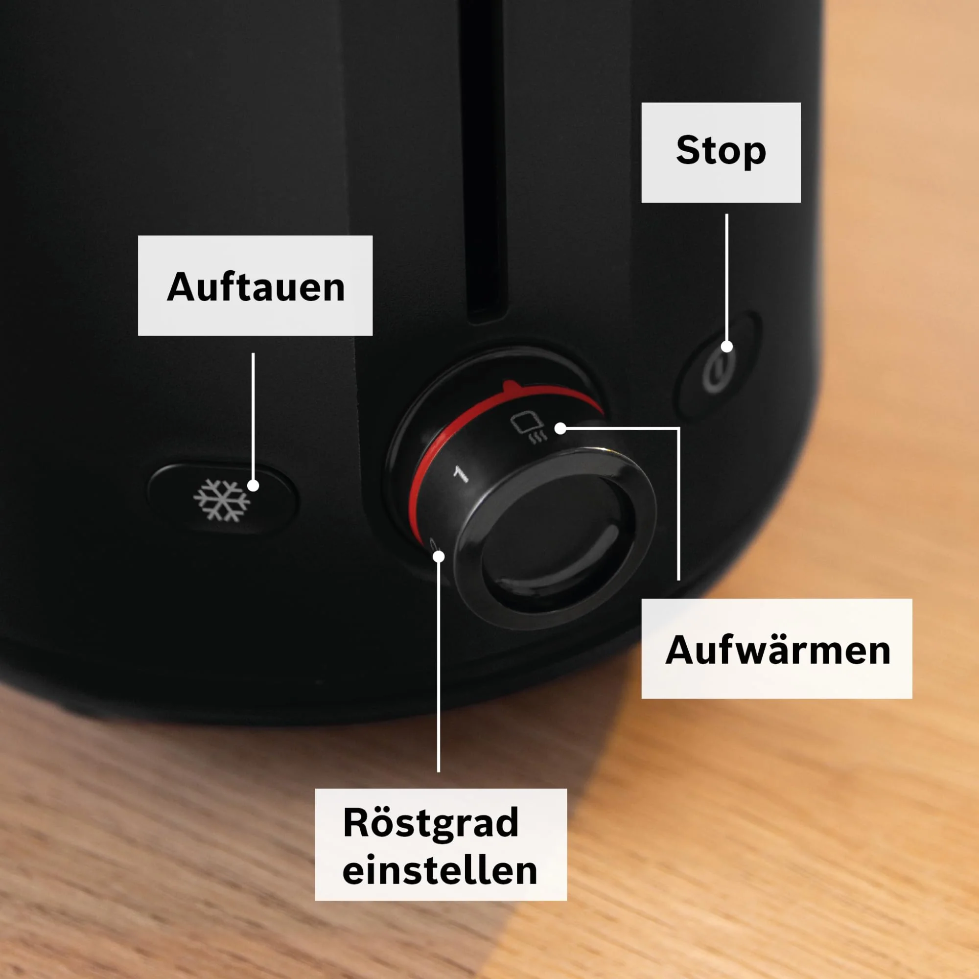 Bosch Kompakt Toaster MyMoment TAT2M123, integrierter Brötchenaufsatz, mit Auftaufunktion, mit Abschaltautomatik, Liftfunktion, Brotzentrierung, perfekt für 2 Scheiben, 800 Watt, Schwarz matt - Image 4