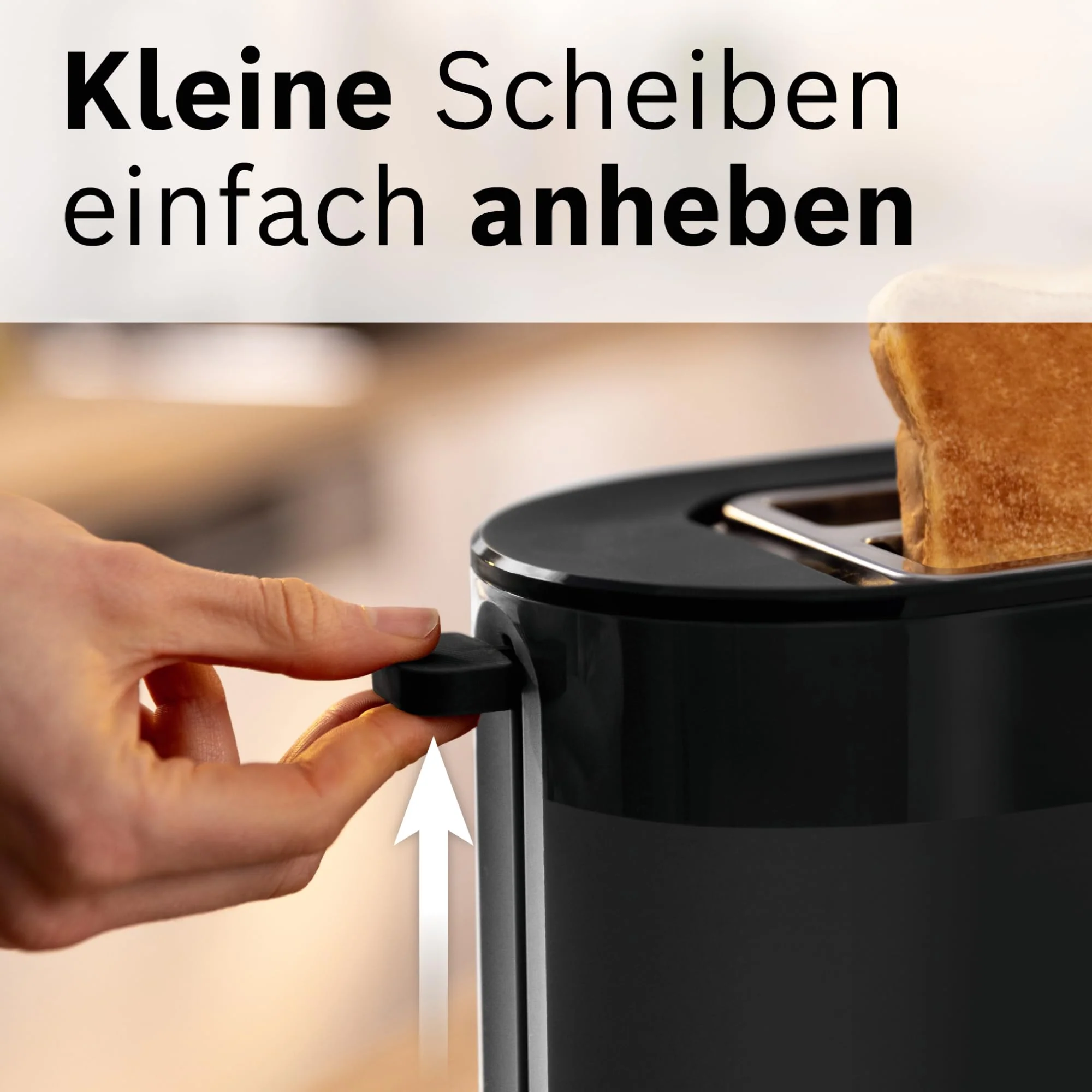 Bosch Kompakt Toaster MyMoment TAT2M123, integrierter Brötchenaufsatz, mit Auftaufunktion, mit Abschaltautomatik, Liftfunktion, Brotzentrierung, perfekt für 2 Scheiben, 800 Watt, Schwarz matt - Image 5
