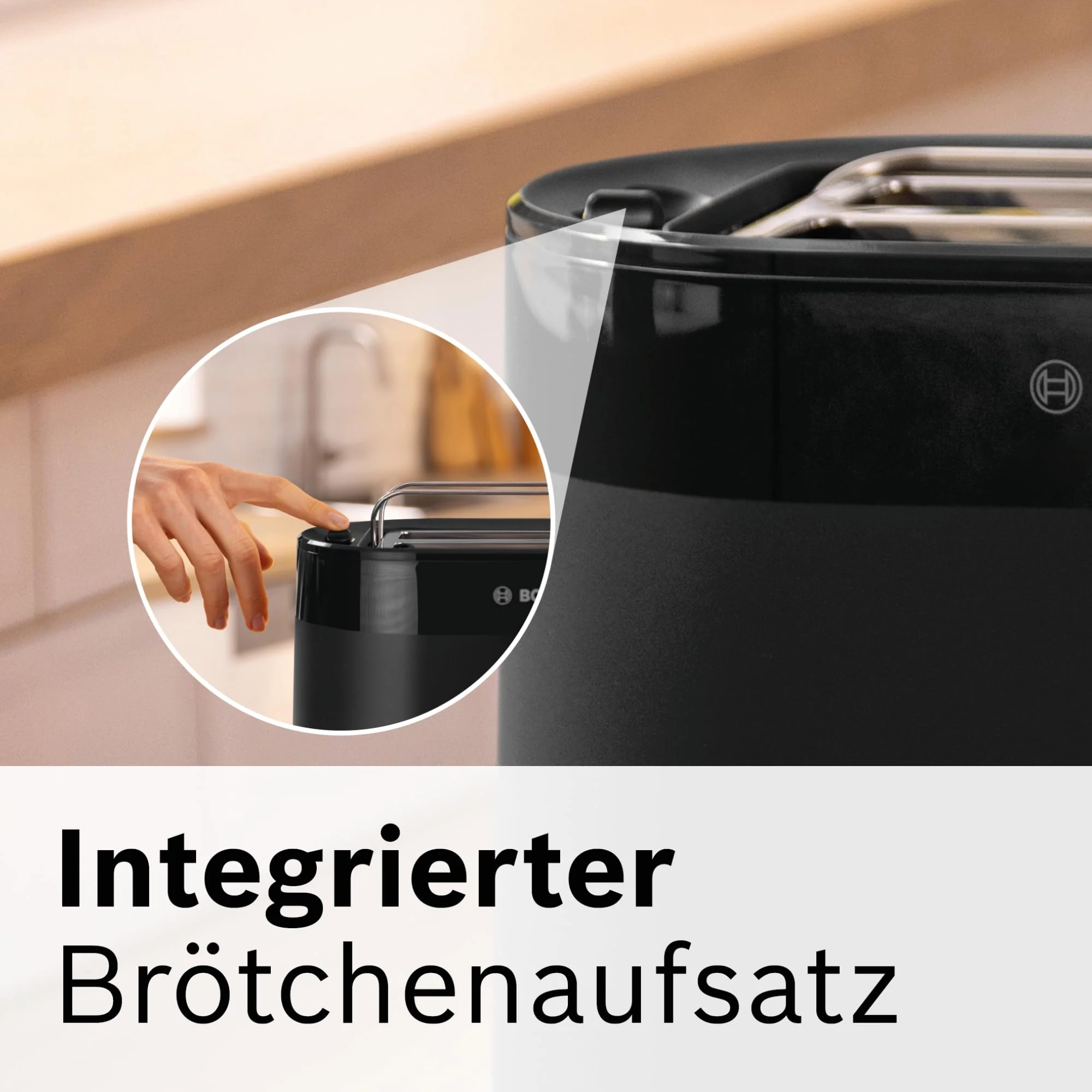 Bosch Kompakt Toaster MyMoment TAT2M123, integrierter Brötchenaufsatz, mit Auftaufunktion, mit Abschaltautomatik, Liftfunktion, Brotzentrierung, perfekt für 2 Scheiben, 800 Watt, Schwarz matt - Image 6