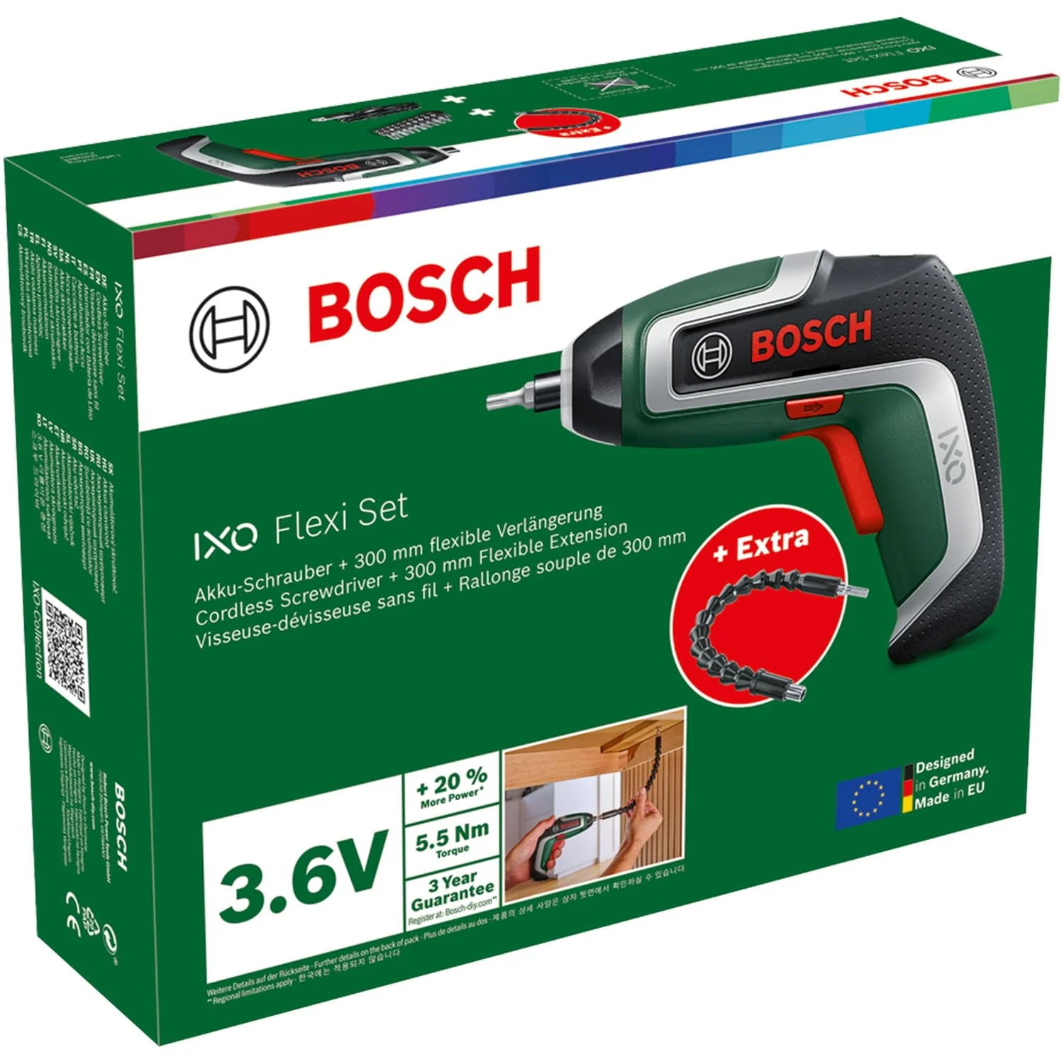 Bosch Kompakter Akku-Schrauber IXO, Flexi-Set (für flexibles Schrauben; 7. Generation; 3,6 V; 2,0 Ah; mit flexibler Erweiterung und Micro-USB-Kabel; Biegung bis 180°; 10 x Bit) - Image 4