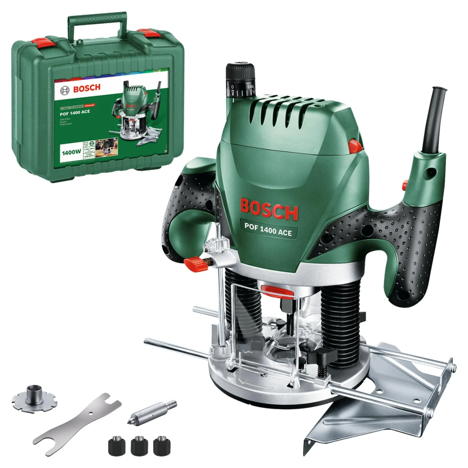 Bosch Oberfräse POF 1400 ACE (1400 W; für Holzbearbeitung; 3x Spannzange; Fräser; Parallelanschlag; Absaugadapter; im Koffer), Testnote: Testsieger (Magazin: selbst ist der Mann) - Image 6