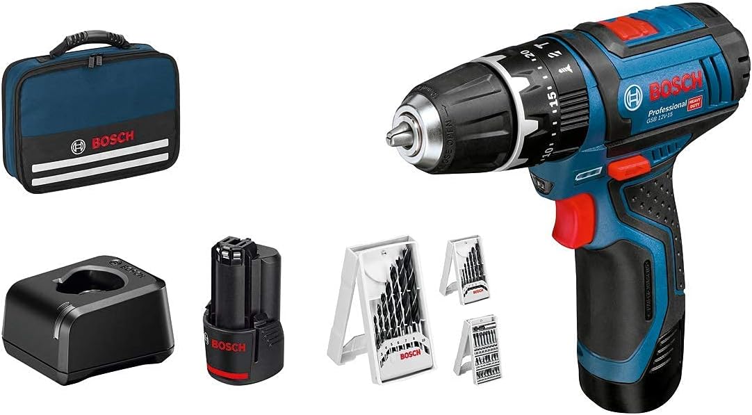 Bosch Professional 12V System Akku Schlagbohrschrauber GSB 12V-15 (Bohr-Ø Holz max: 19 mm, inkl. 2x 2.0Ah Akku + Ladegerät, 2x Bohrer-Set, 1x Bit-Set, Werkzeugtasche) - Amazon Exclusive Set Set - Image 9