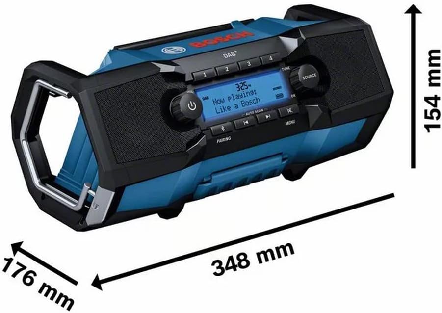 Bosch Professional 18V System Akku Baustellenradio GPB 18V-2 SC (Empfang über DAB+, Bluetooth, FM und AUX, inkl. 1x Netzteil, 1x AUX-Kabel, 1x 3V CR2032 Lithium-Knopfzellen-Batterie) - Image 5