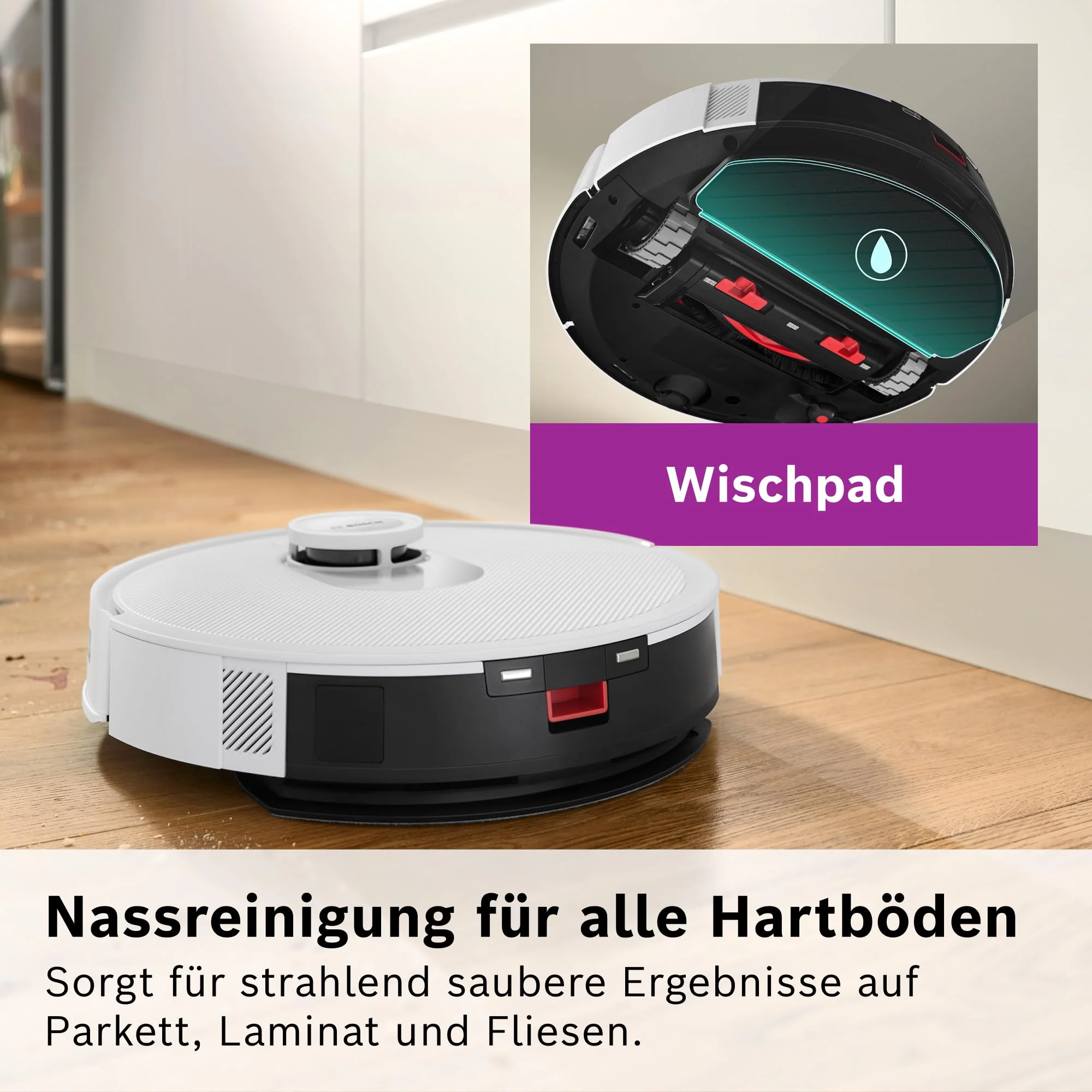 Bosch Spotless + BCRD1W Saugroboter mit Wischfunktion, 11.000 Pa Saugkraft, Wischpad, Trocken-Servicestation, Smart Vision Navigation mit Infrarot-Licht, Steuerung per App, weiß - Image 19