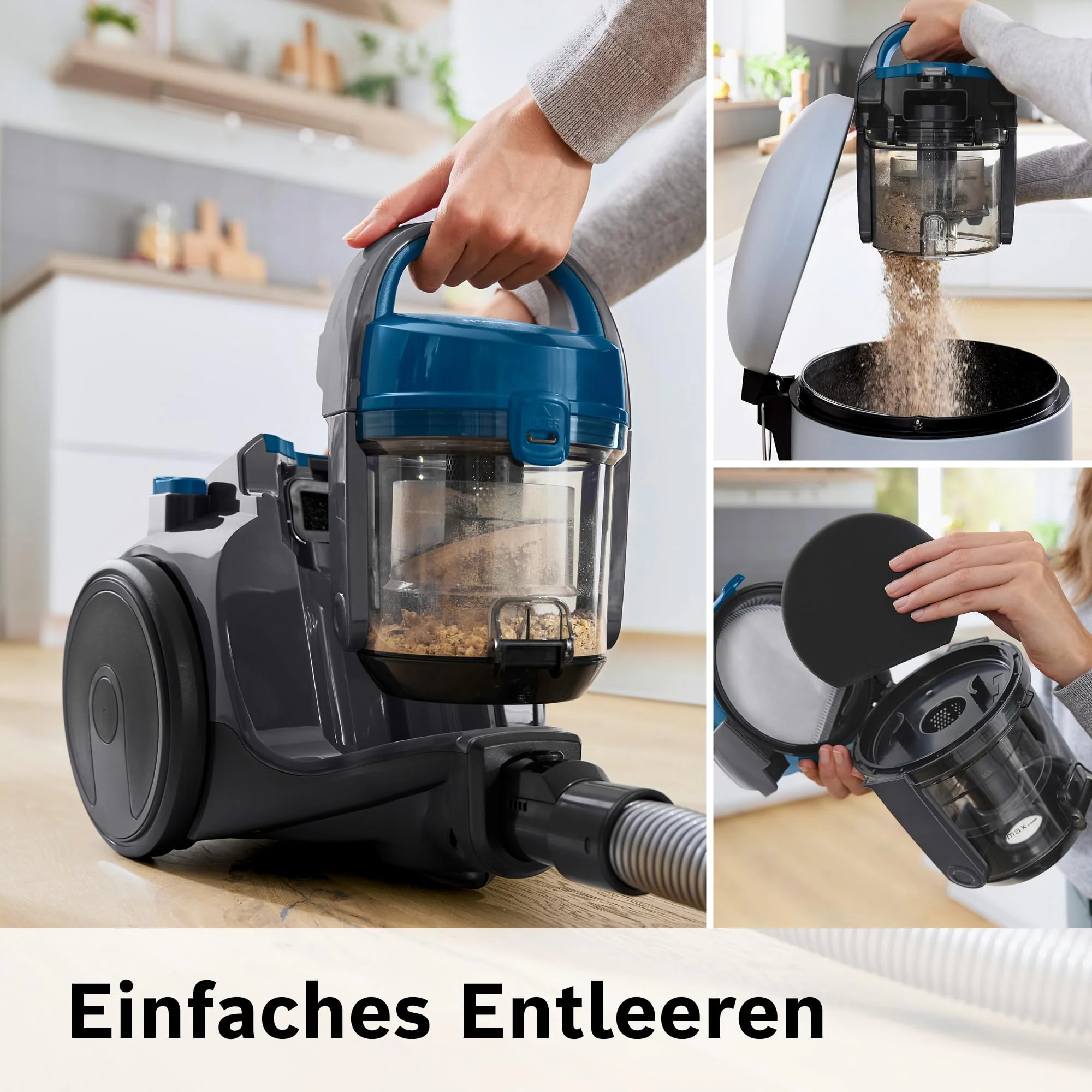Bosch Staubsauger beutellos Clean´n Serie 2 BGC05A220A, Bodenstaubsauger, Bodendüse für Parkett, Teppich, Fliesen, Hygiene-Filter, langes Kabel, leise, leicht, 700 W, blau - Image 3
