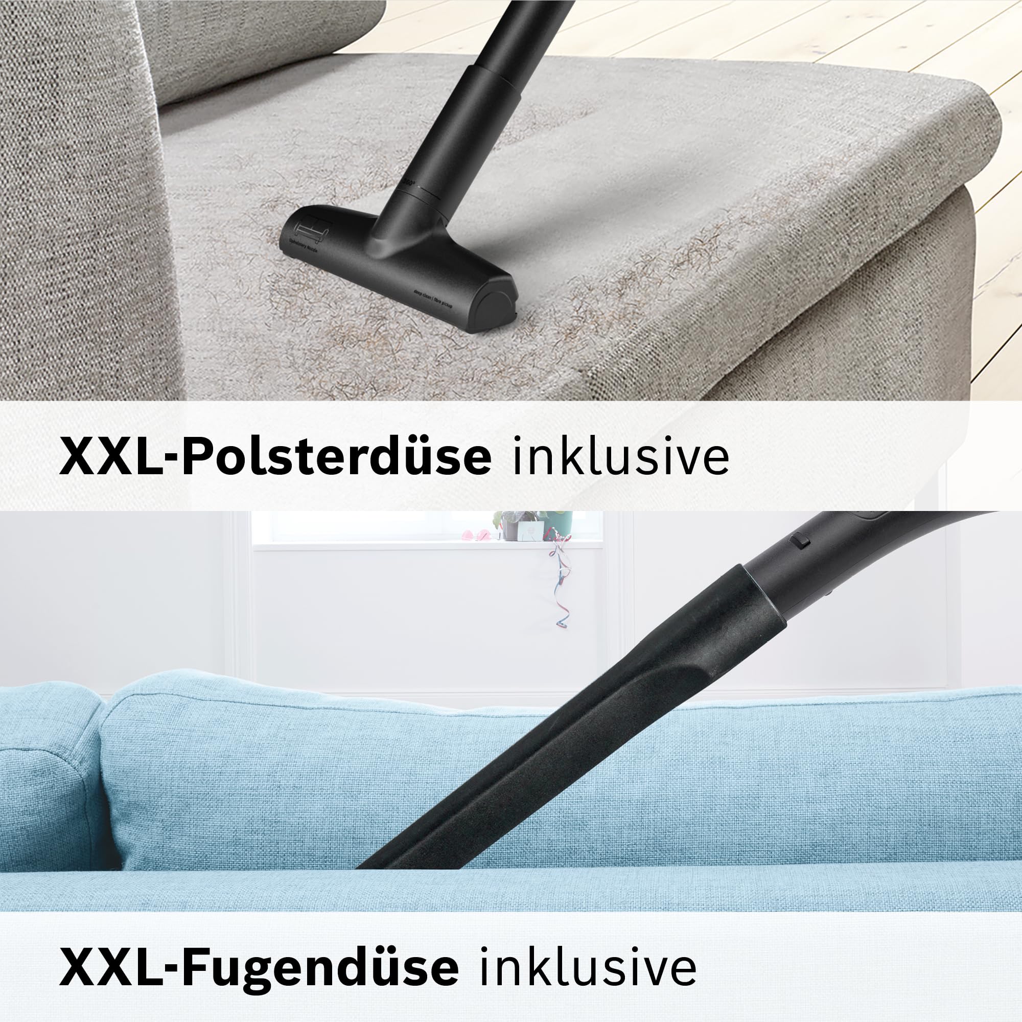 Bosch Staubsauger beutellos Serie 6 BGC41XALL, Bodenstaubsauger, ideal für Allergiker, Hygiene-Filter, 10 Jahre Motorgarantie, XXL-Polsterdüse, ideal für Tierhaare, hohe Saugleistung, 700 W, weiß