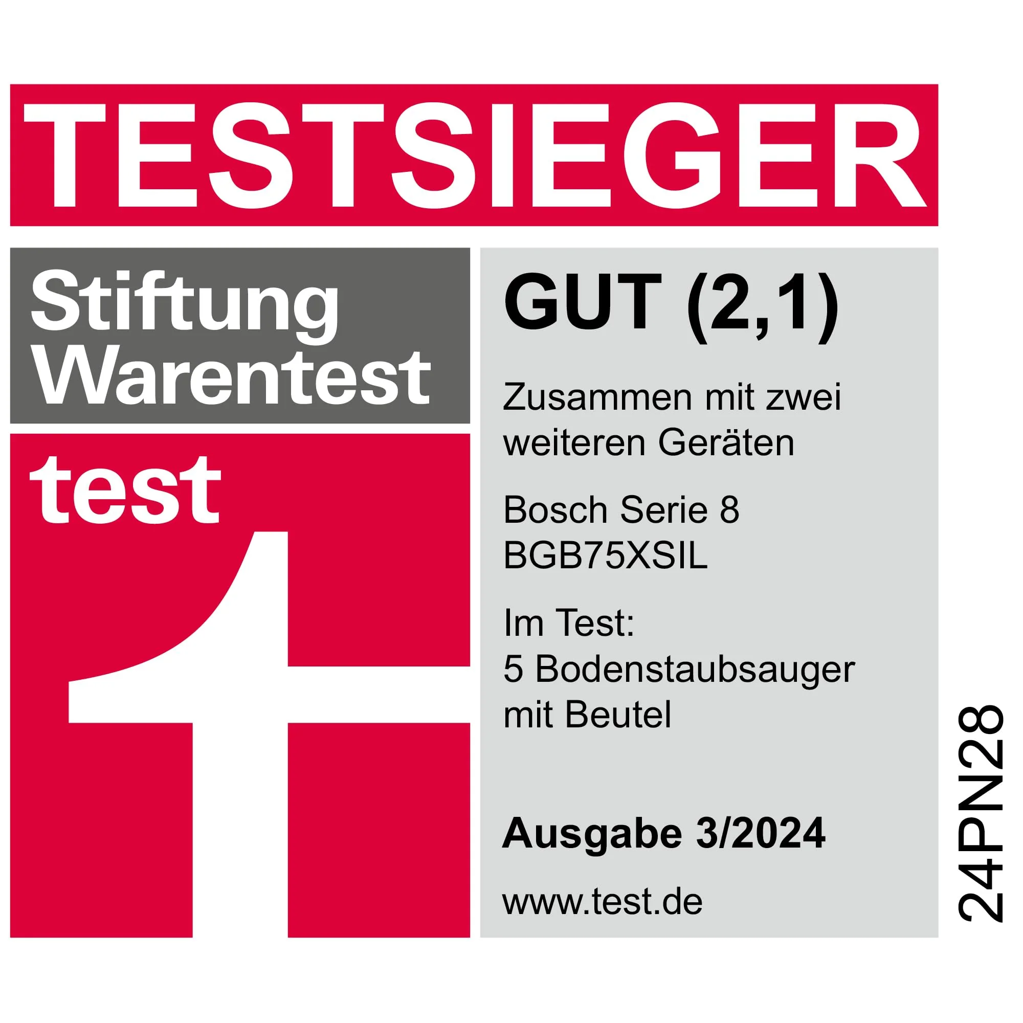 Bosch Staubsauger mit Beutel ProSilence Serie 8 BGB75XSIL, Bodenstaubsauger, ideal für Allergiker, Hygiene-Filter, 10 Jahre Motorgarantie, Hartbodendüse, langes Kabel, Made in Germany, 650 W, weiß