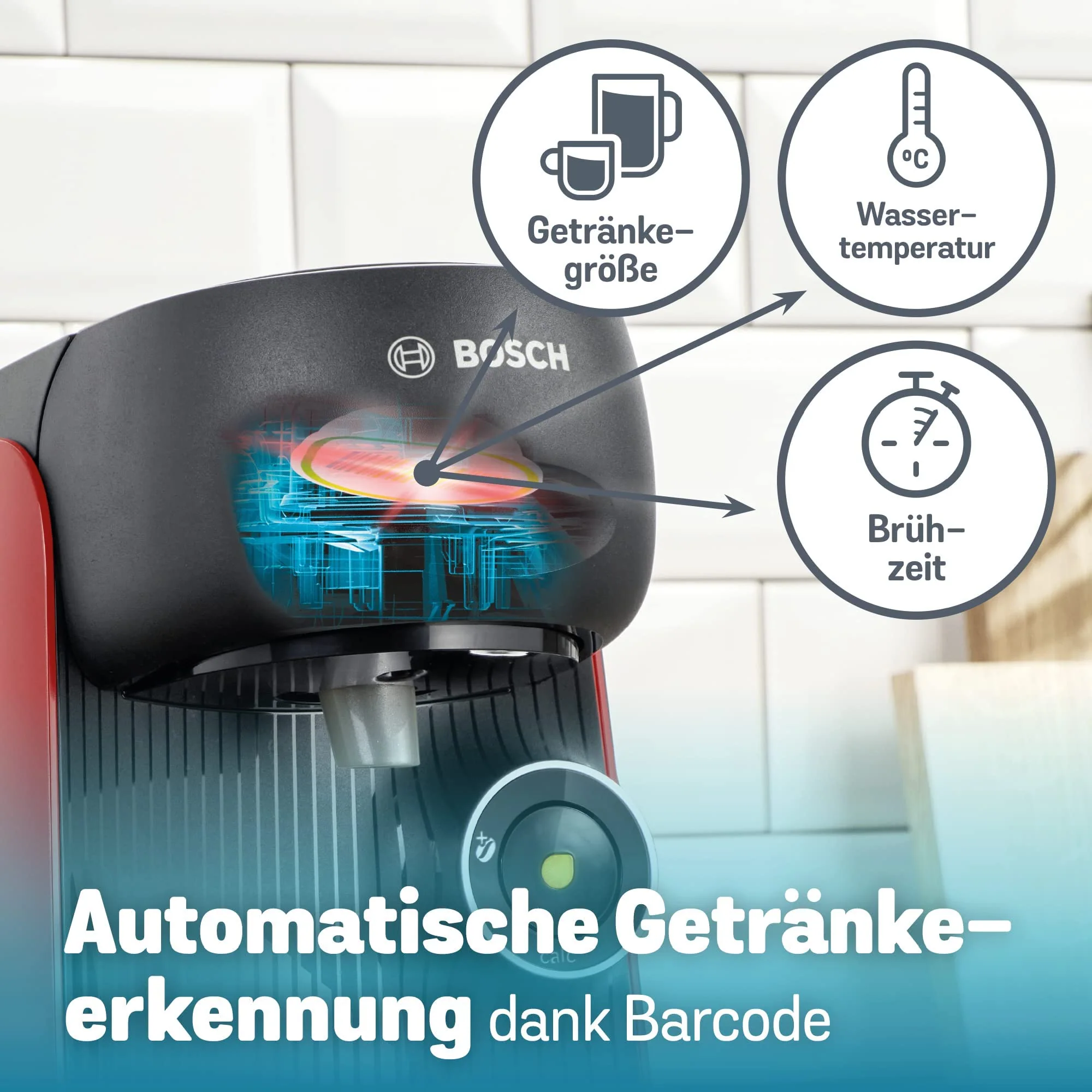 Bosch Tassimo Finesse Kapselmaschine TAS16B7 Kaffeemaschine by, 70 Getränke, intensiverer Kaffee auf Kopfdruck, Abschaltautomatik, perfekt dosiert, platzsparend, 1400 W, rot - Image 3
