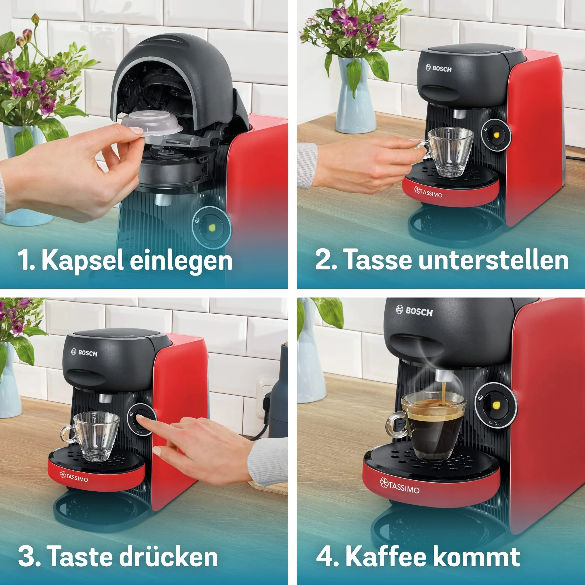 Bosch Tassimo Finesse Kapselmaschine TAS16B7 Kaffeemaschine by, 70 Getränke, intensiverer Kaffee auf Kopfdruck, Abschaltautomatik, perfekt dosiert, platzsparend, 1400 W, rot - Image 7