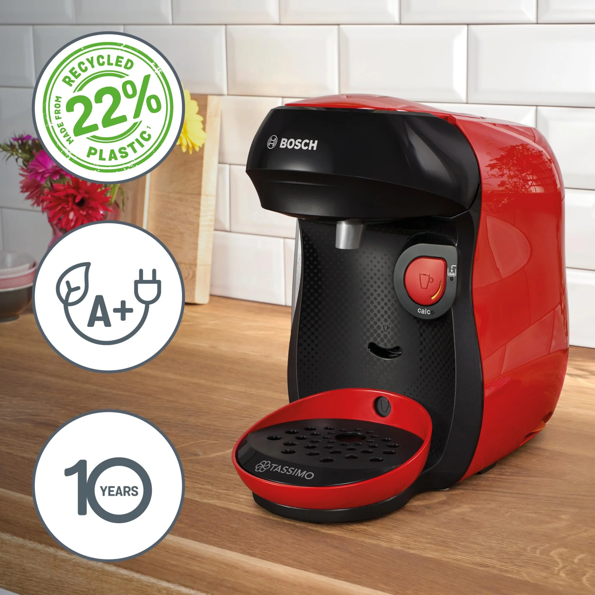 Bosch Tassimo happy friendly Kapselmaschine TAS107E, über 70 Getränke, geeignet für alle Tassen, Abschaltautomatik, nachhaltig, perfekt dosiert, platzsparend, 1400 W, creme/schwarz - Image 6