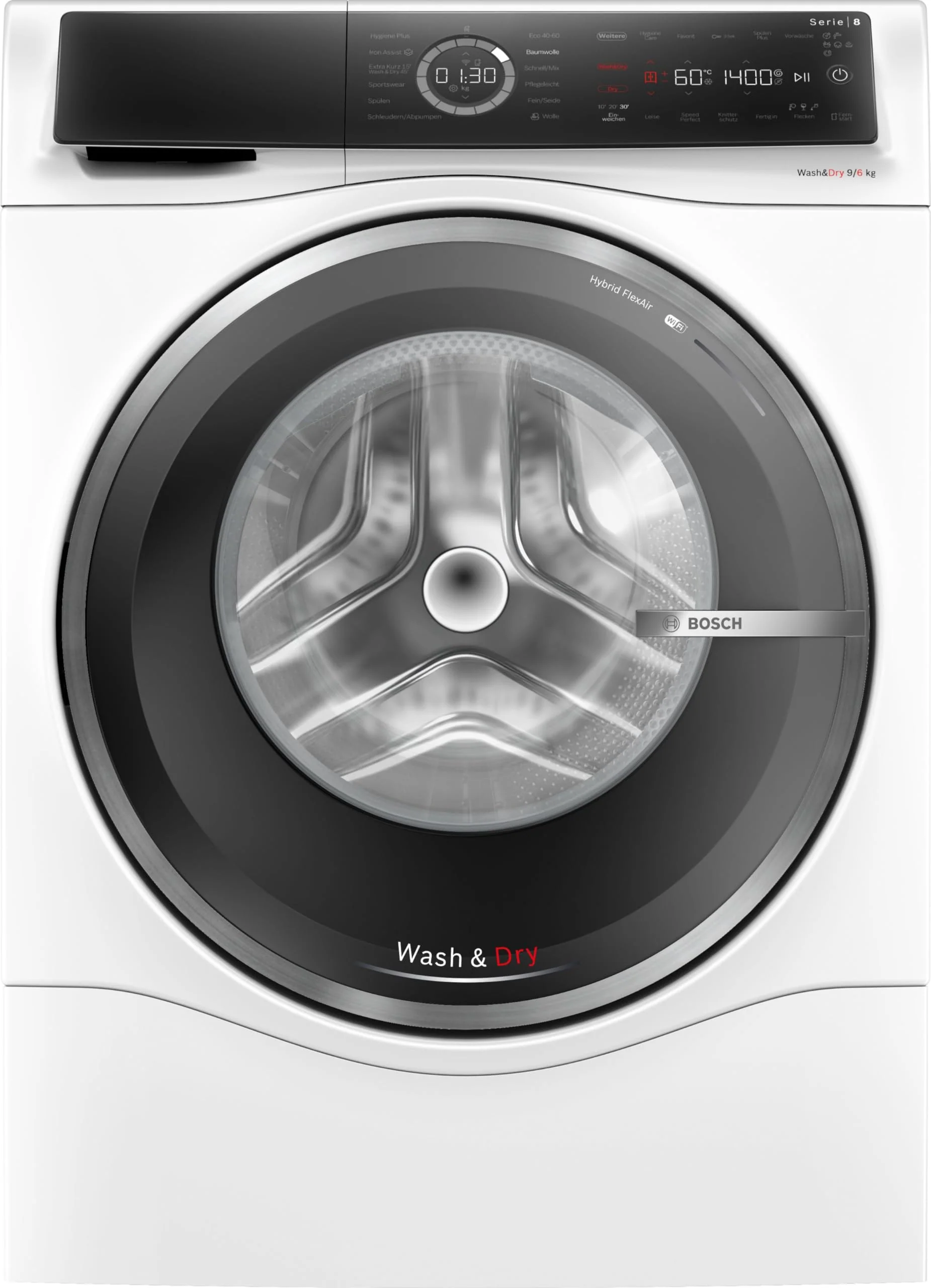 BOSCH WNC244070 Waschtrockner Serie 8, Frontlader mit 9-6kg Fassungsvermögen, 1400 UpM, Home Connect, EcoSilence Drive, Iron Assist, SpeedPerfect, AutoDry, Weiß, 60cm - Image 2