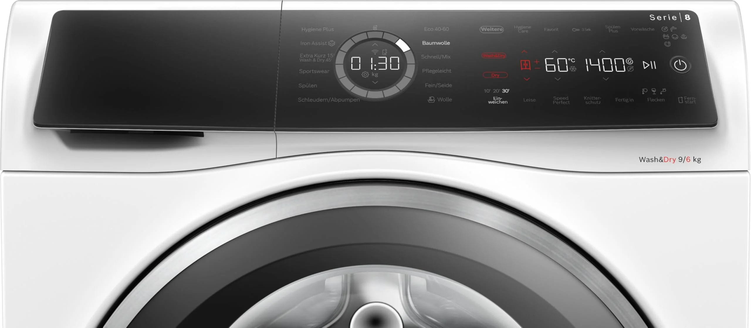 BOSCH WNC244070 Waschtrockner Serie 8, Frontlader mit 9-6kg Fassungsvermögen, 1400 UpM, Home Connect, EcoSilence Drive, Iron Assist, SpeedPerfect, AutoDry, Weiß, 60cm - Image 9