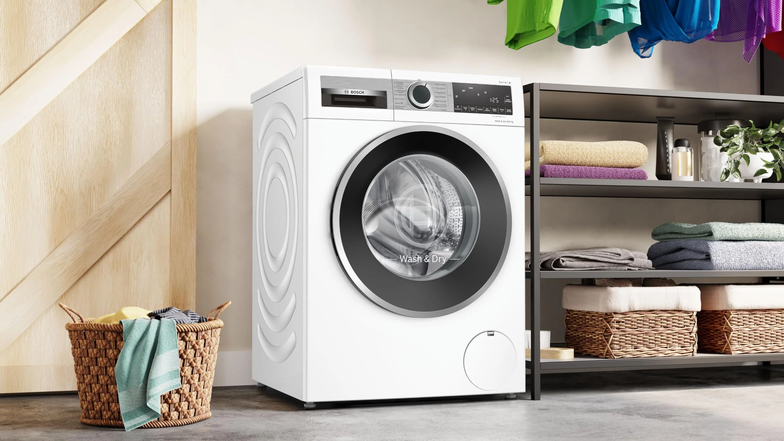 BOSCH WNG24441 Waschtrockner Serie 6, Frontlader mit 9-6kg Fassungsvermögen, 1400 UpM, EcoSilence Drive, Fleckenautomatik, Iron Assist, SpeedPerfect, AutoDry, Weiß, 60cm - Image 9