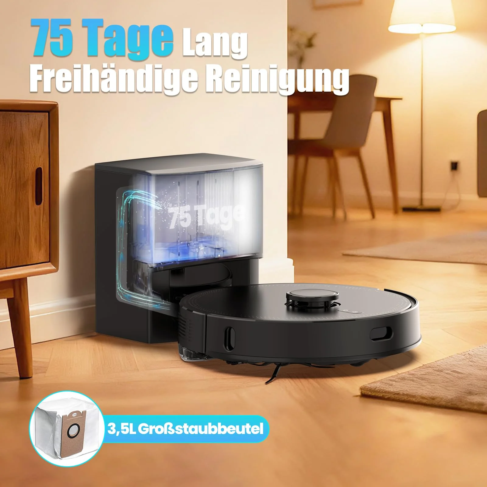 BOTLUXE Saugroboter mit Wischfunktion, Staubsauger Roboter mit Absaugstation 3.5L, 8000Pa Saugkraft, LiDAR Navigation, E10+ Saug und Wischroboter für Tierhaare Teppich Böden, APP Steuerung - Image 7