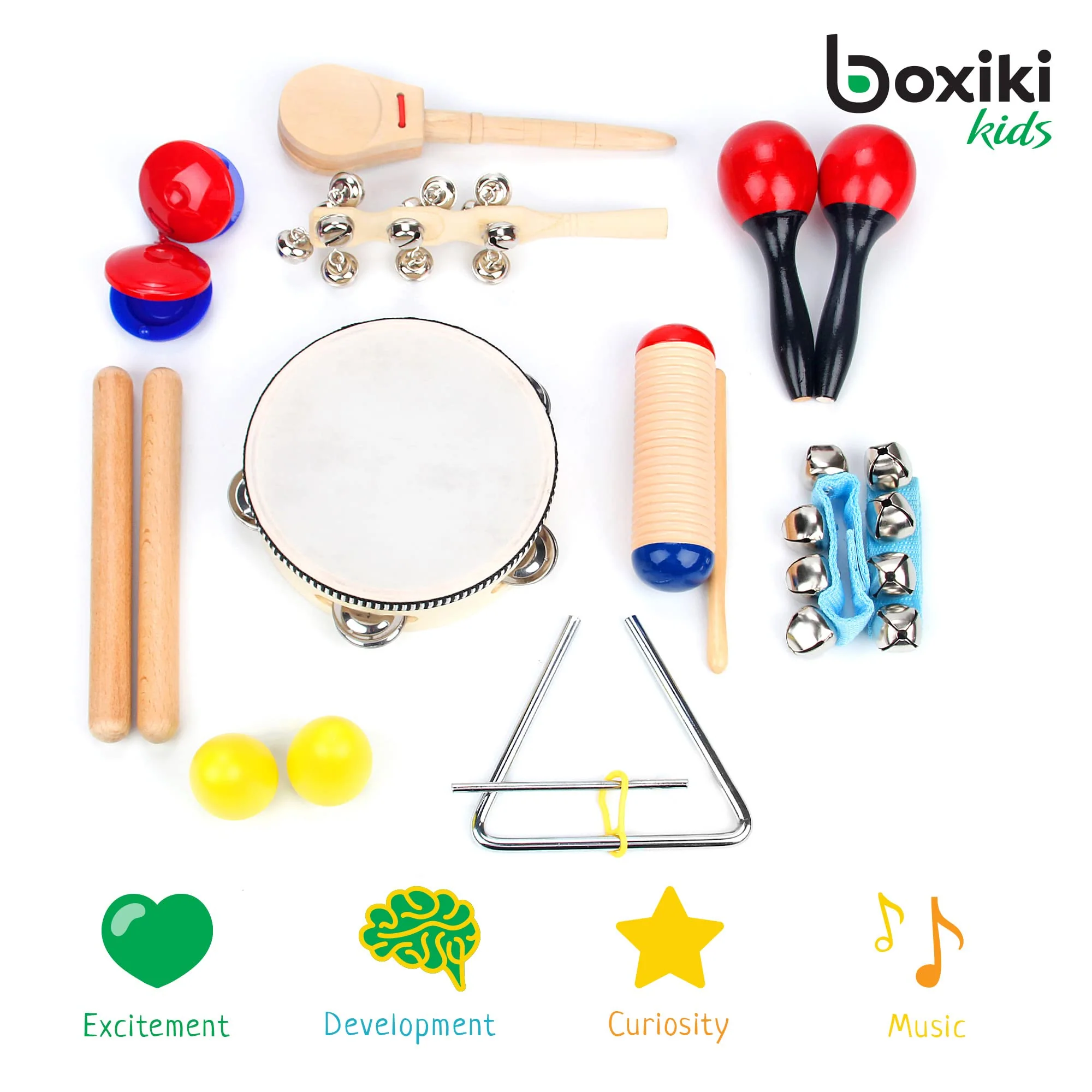 Boxiki Kids Musikinstrumente Set 16 Stück. Rhythmus und Musikspielzeug für Kleinkinder von 1 bis 3 Jahren. Enthält klanghölzer, Shaker, Tamburin, Handgelenkglocken & Maracas für Kinder. - Image 3