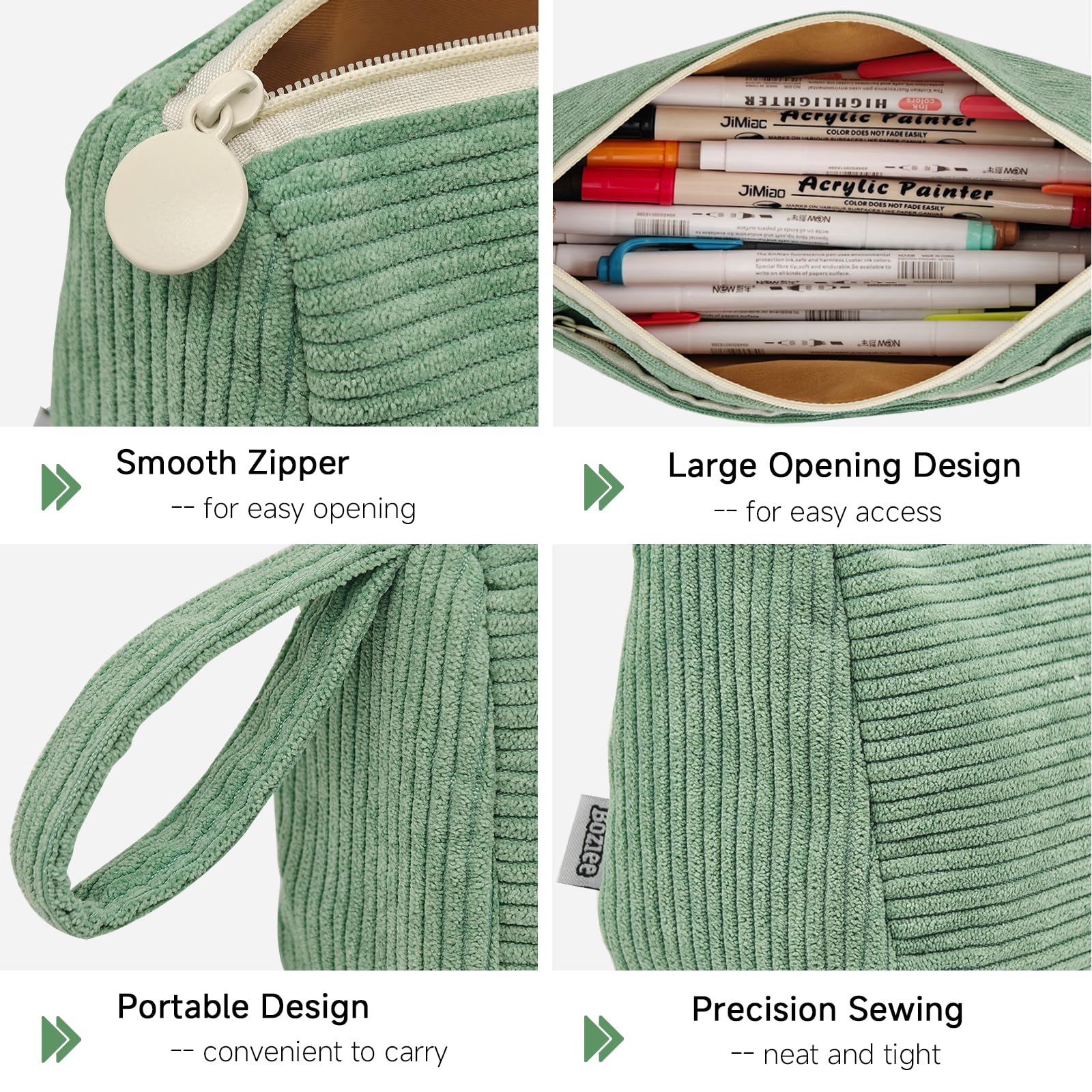 Boziee Federmäppchen Mäppchen Cord-Stoff Mädchen Teenager Stiftetasche Federtasche Pencil Case Schulmäppchen für Schule | Büro (Grün) - Image 5
