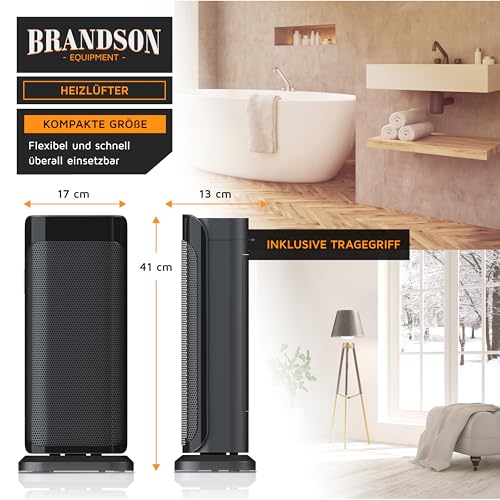Brandson - Heizlüfter mit Fernbedienung energiesparend leise - Keramik-Heizlüfter Badezimmer - Oszillationsfunktion - 2x Heizstufen - Timer - Heizung Heater - hohe Sicherheit - Image 3