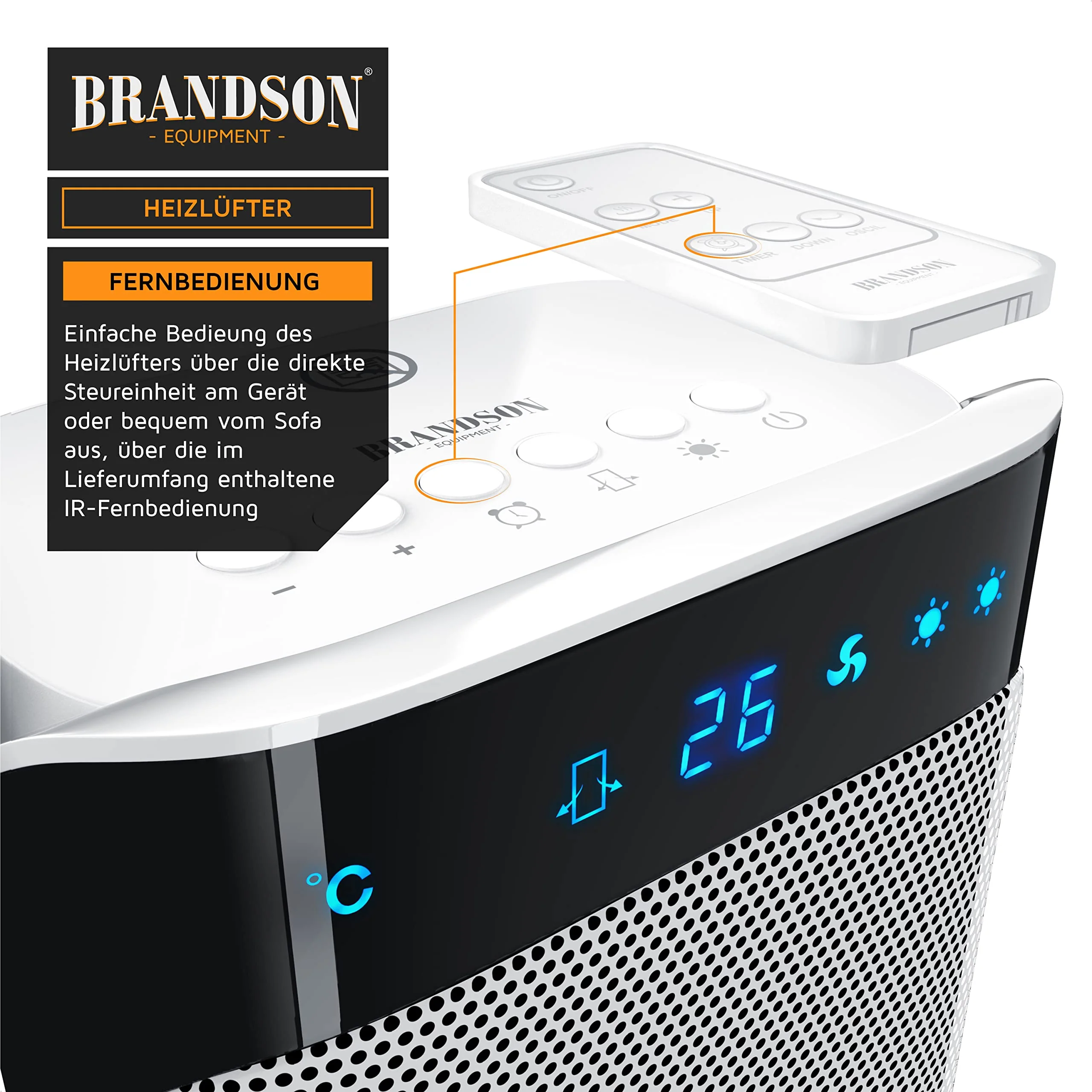 Brandson - Heizlüfter mit Fernbedienung - Keramik-Heizlüfter Badezimmer energiesparend, leise - Schnellheizer mit Oszillationsfunktion - 2x Heizstufen - Timer - Heizung Heater - GS-zertifiziert - Image 5