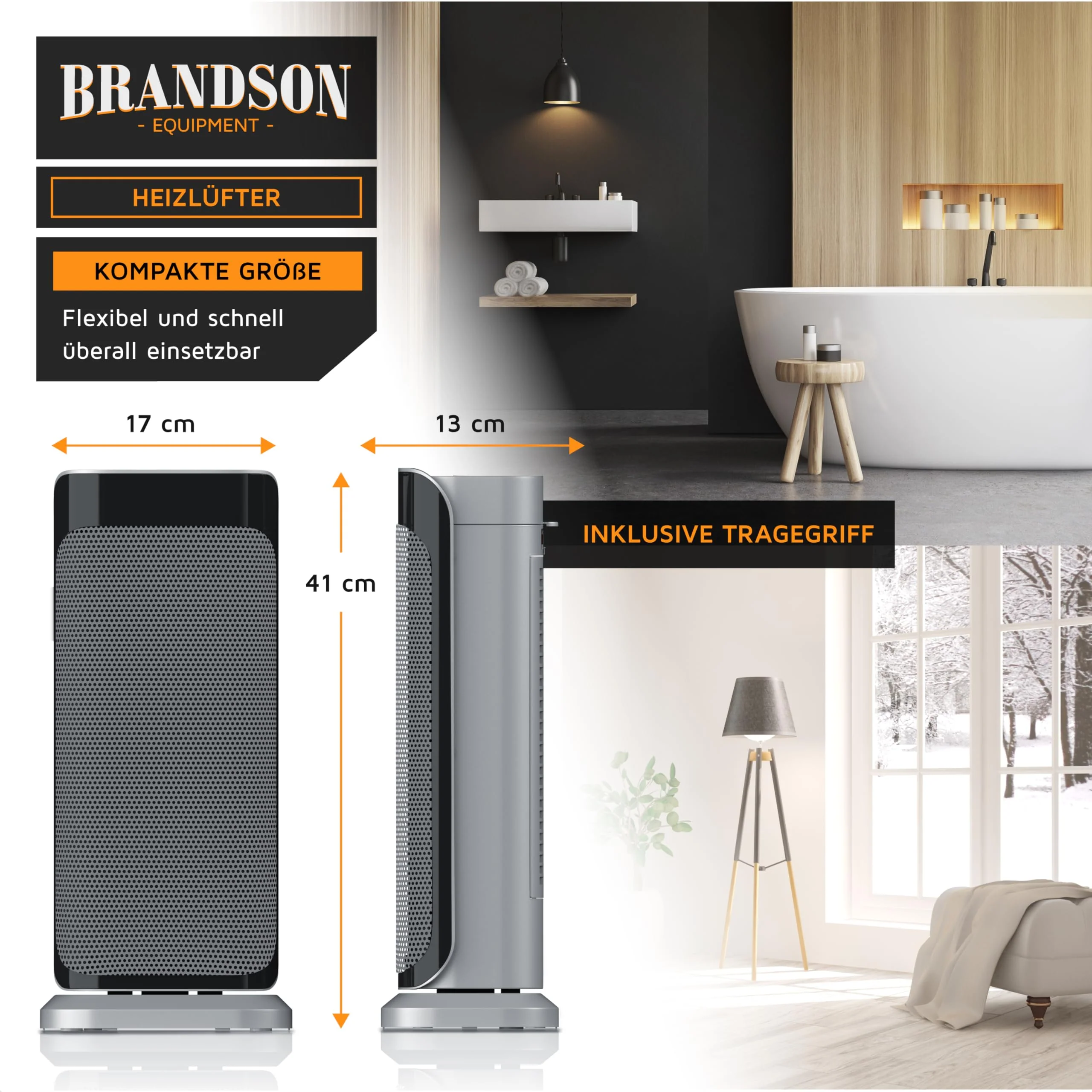 Brandson - Heizlüfter mit Fernbedienung - Preisträger 2025 - energiesparend leise, 2000 Watt Keramik-Heizlüfter Badezimmer - Schnellheizer mit Oszillationsfunktion - Heizung Heater - GS zertifiziert - Image 3