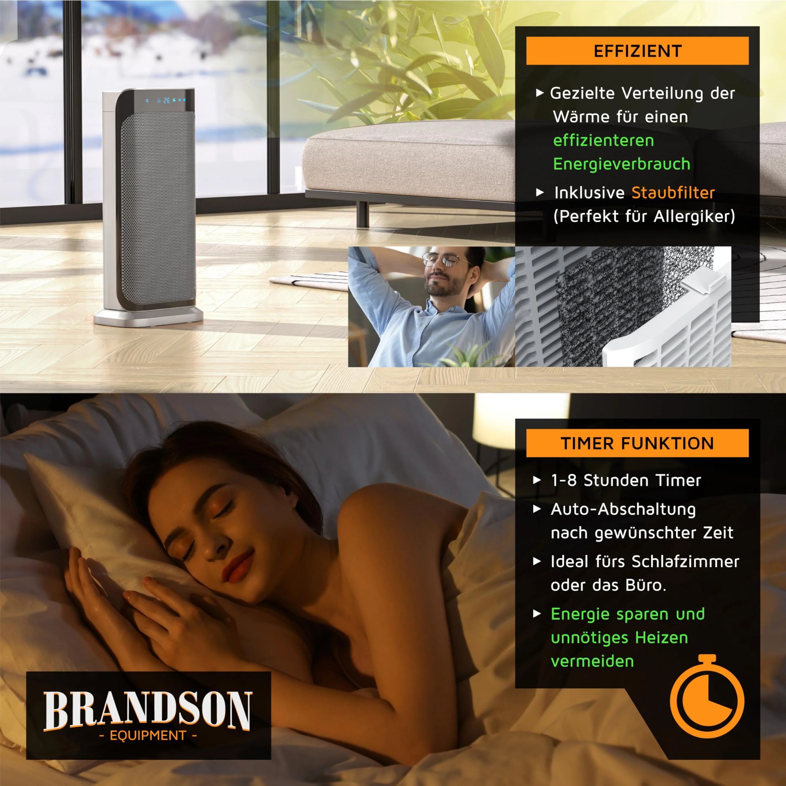 Brandson - Heizlüfter mit Fernbedienung - Preisträger 2025 - energiesparend leise, 2000 Watt Keramik-Heizlüfter Badezimmer - Schnellheizer mit Oszillationsfunktion - Heizung Heater - GS zertifiziert - Image 5