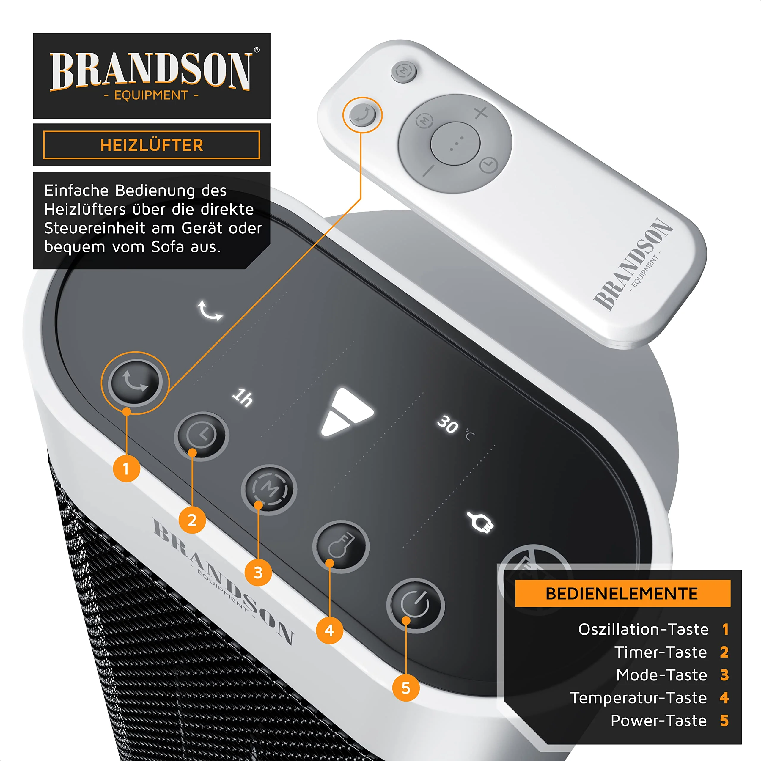 Brandson - Heizlüfter mit Fernbedienung - Preisträger 2025 - energiesparend leise - mit Thermostat Oszillation Timer - Weiss - Image 4
