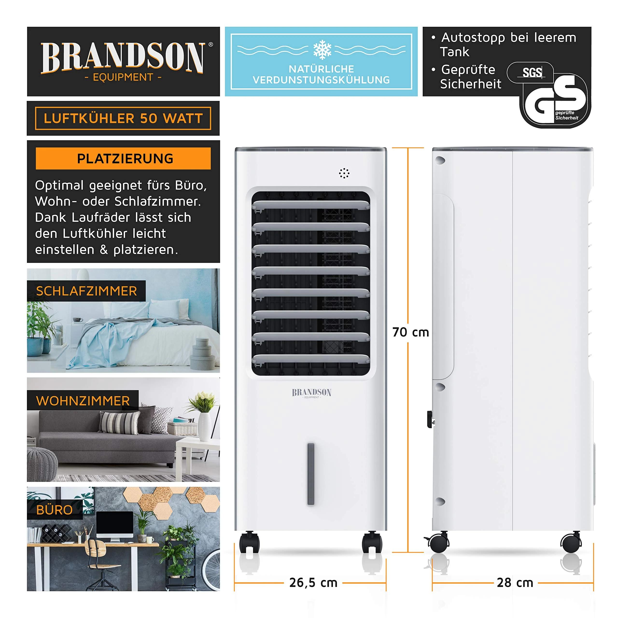 Brandson - Luftkühler mobil mit Wasserkühlung - Preisträger 2024 - Mobile Verdunstungskühler ohne Abluftschlauch - Luftbefeuchter Ventilator Standventilator - gebraucht wie neu… - Image 6