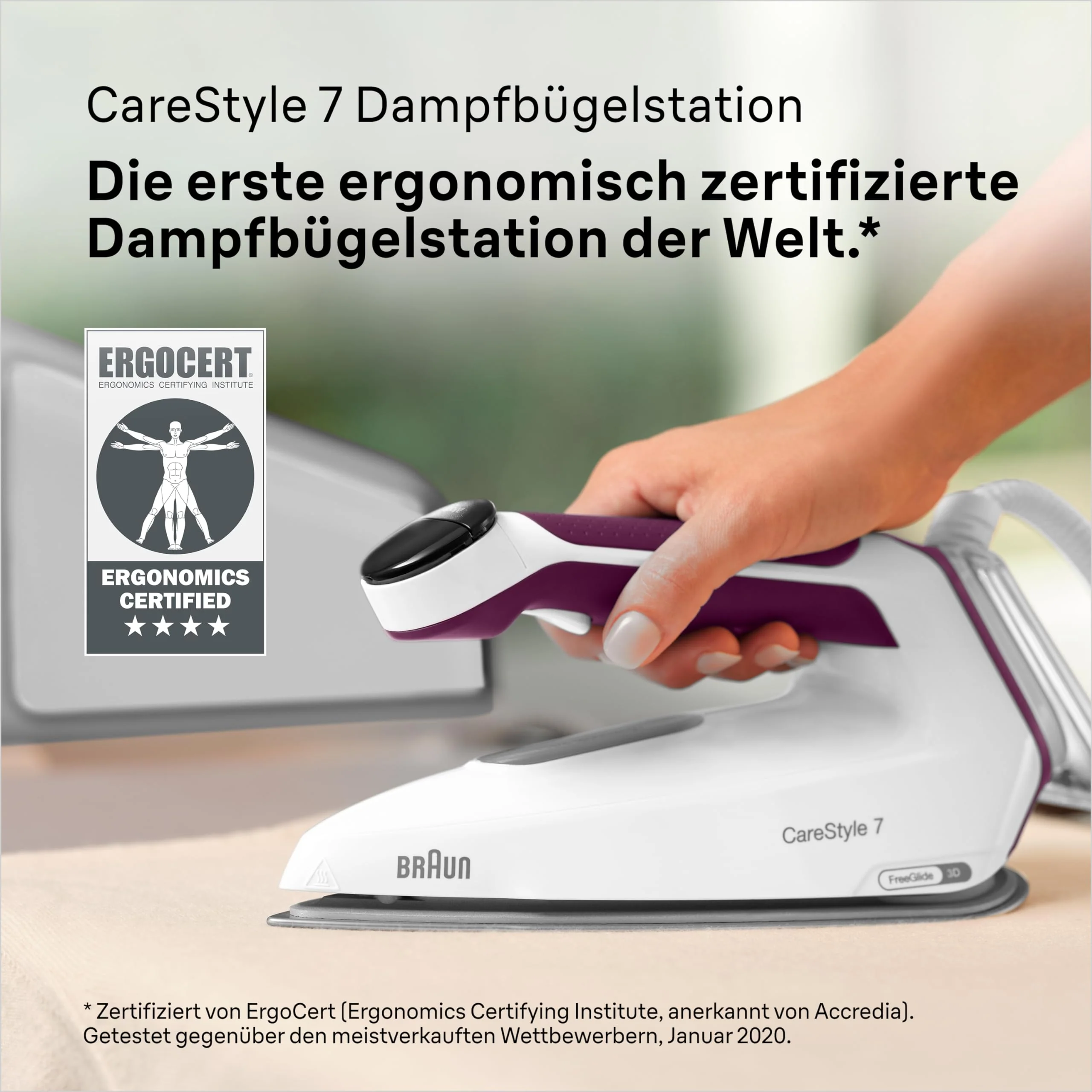 Braun CareStyle 7 IS 7266 VI Dampfbügelstation, FreeGlide 3D Bügelsohle, iCare-, iMode- & Vertikaldampf-Funktion, FastClean, Dampfstoß 550 g/min, Abnehmbarer 2 L Wassertank, 2700 W, Weiss-Violett - Image 4