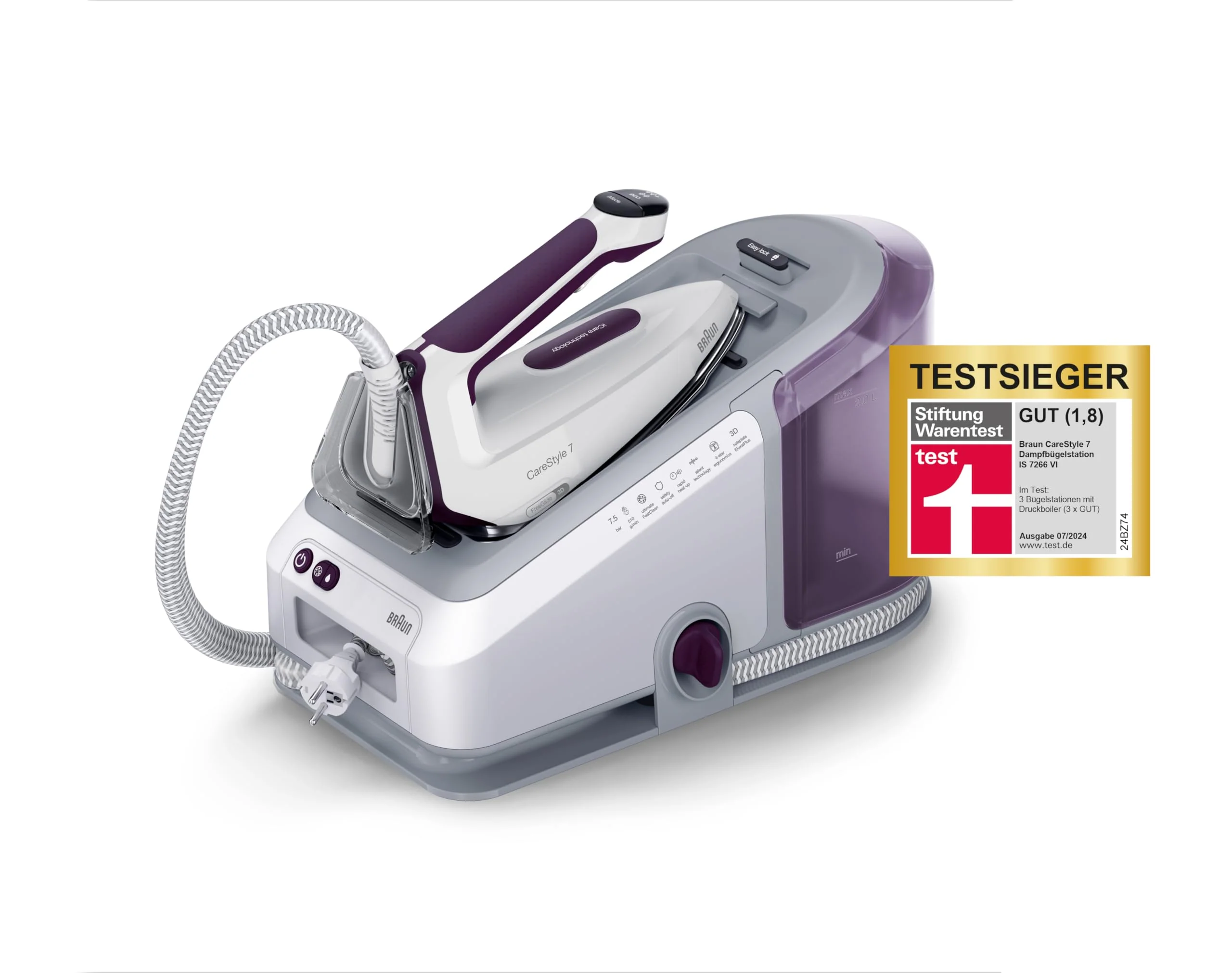 Braun CareStyle 7 IS 7266 VI Dampfbügelstation, FreeGlide 3D Bügelsohle, iCare-, iMode- & Vertikaldampf-Funktion, FastClean, Dampfstoß 550 g/min, Abnehmbarer 2 L Wassertank, 2700 W, Weiss-Violett - Image 5