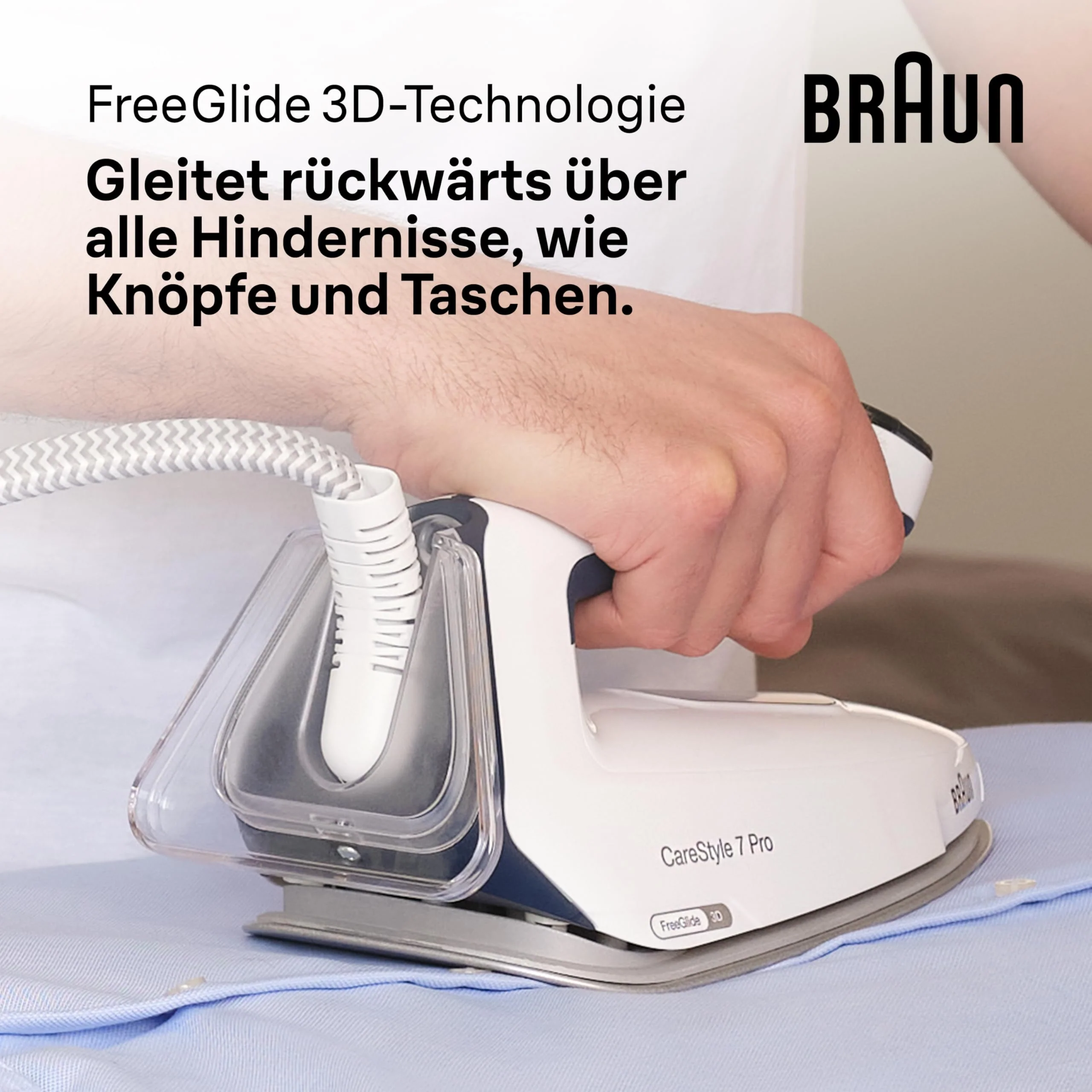 Braun CareStyle 7 Pro Dampfbügelstation IS 7282 BL – Dampfbügeleisen mit FreeGlide 3D Bügelsohle, iCare-Funktion, abnehmbarer 2 L Wassertank, Dampfstoß 600 g/min, 2700 Watt, Blau/Weiß - Image 2