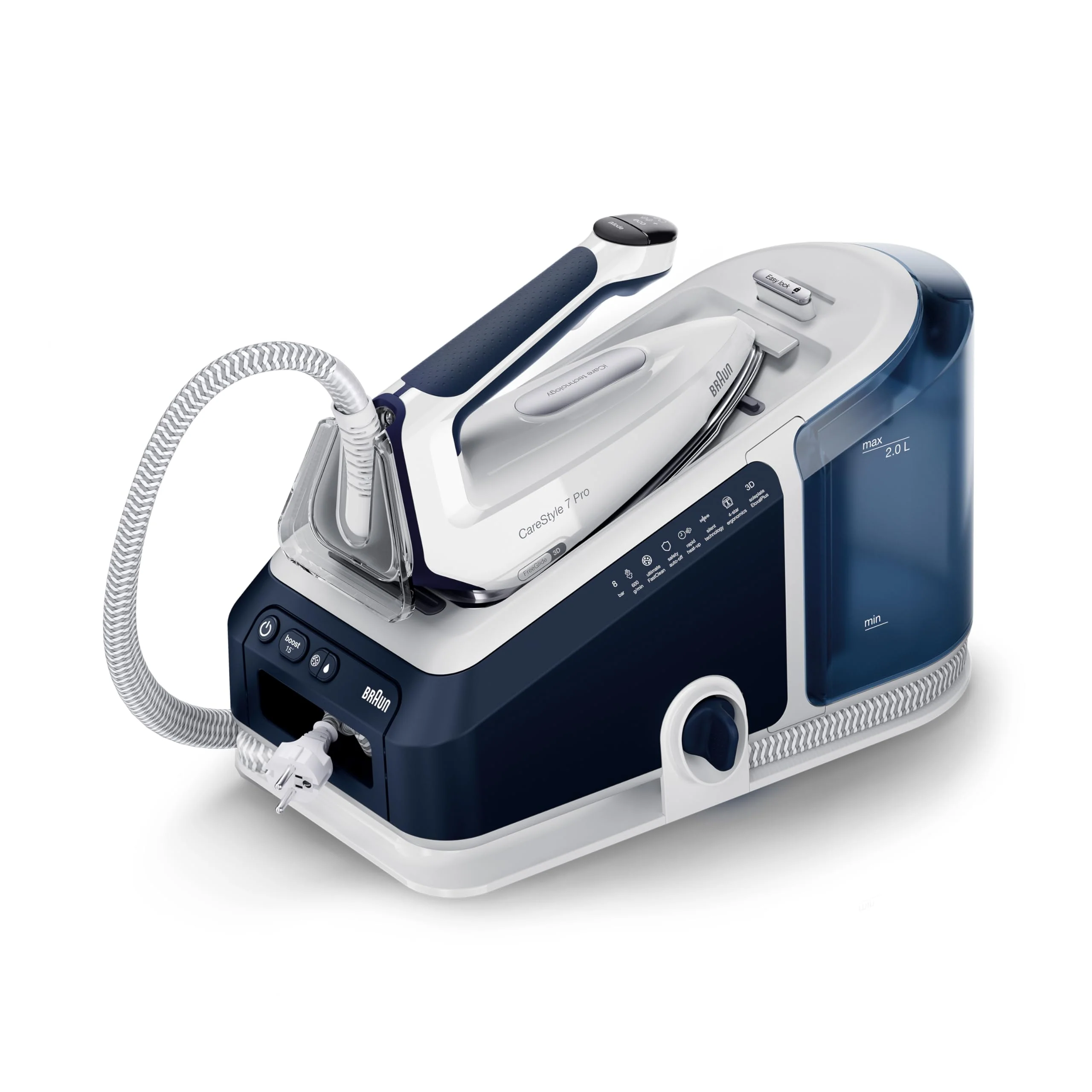 Braun CareStyle 7 Pro Dampfbügelstation IS 7282 BL – Dampfbügeleisen mit FreeGlide 3D Bügelsohle, iCare-Funktion, abnehmbarer 2 L Wassertank, Dampfstoß 600 g/min, 2700 Watt, Blau/Weiß - Image 5