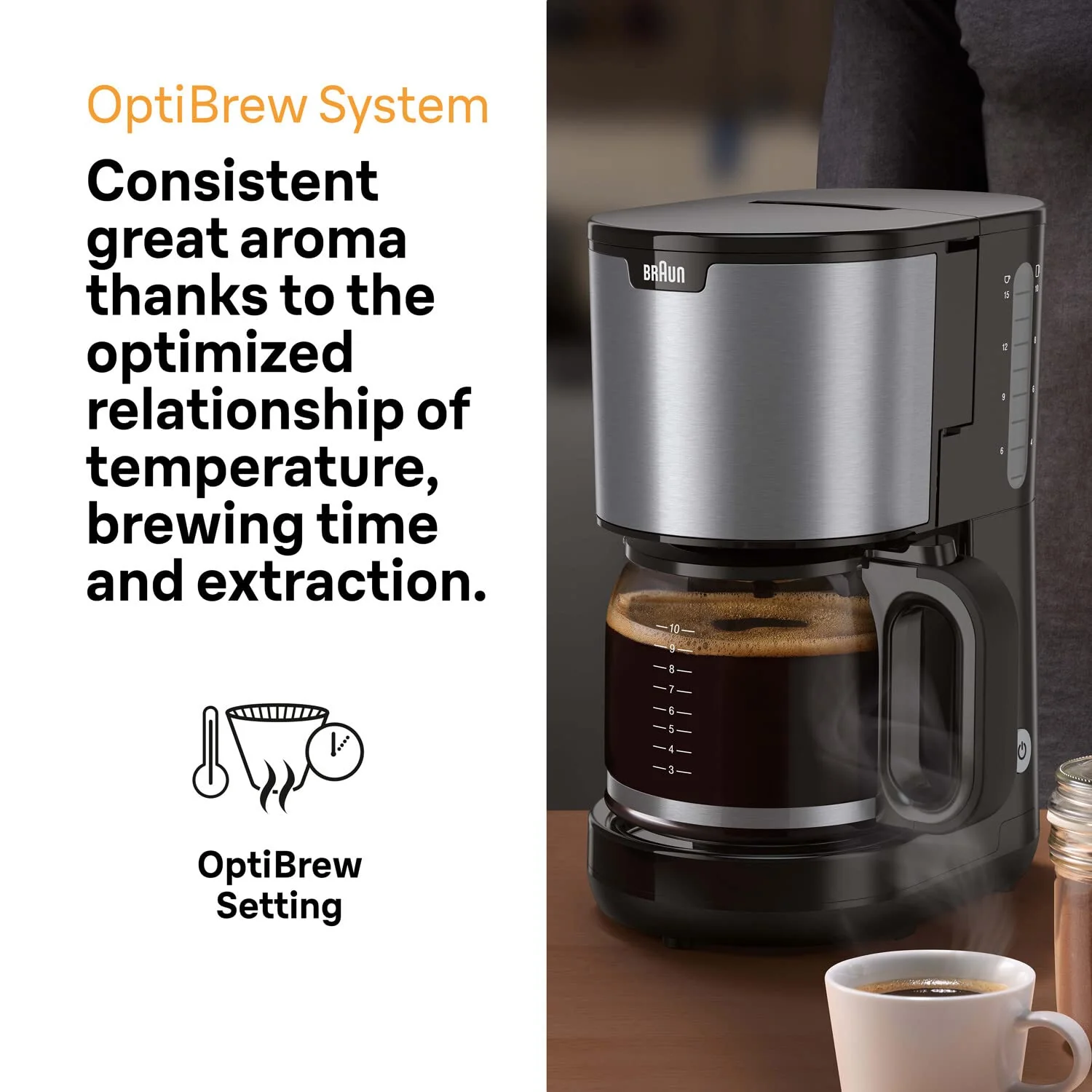 Braun PurShine KF 1500 BK Kaffeemaschine - Filterkaffeemaschine mit Glaskanne für bis zu 10 Tassen, OptiBrew-System, Automatische Abschaltung, 1000 Watt, Schwarz - Image 5