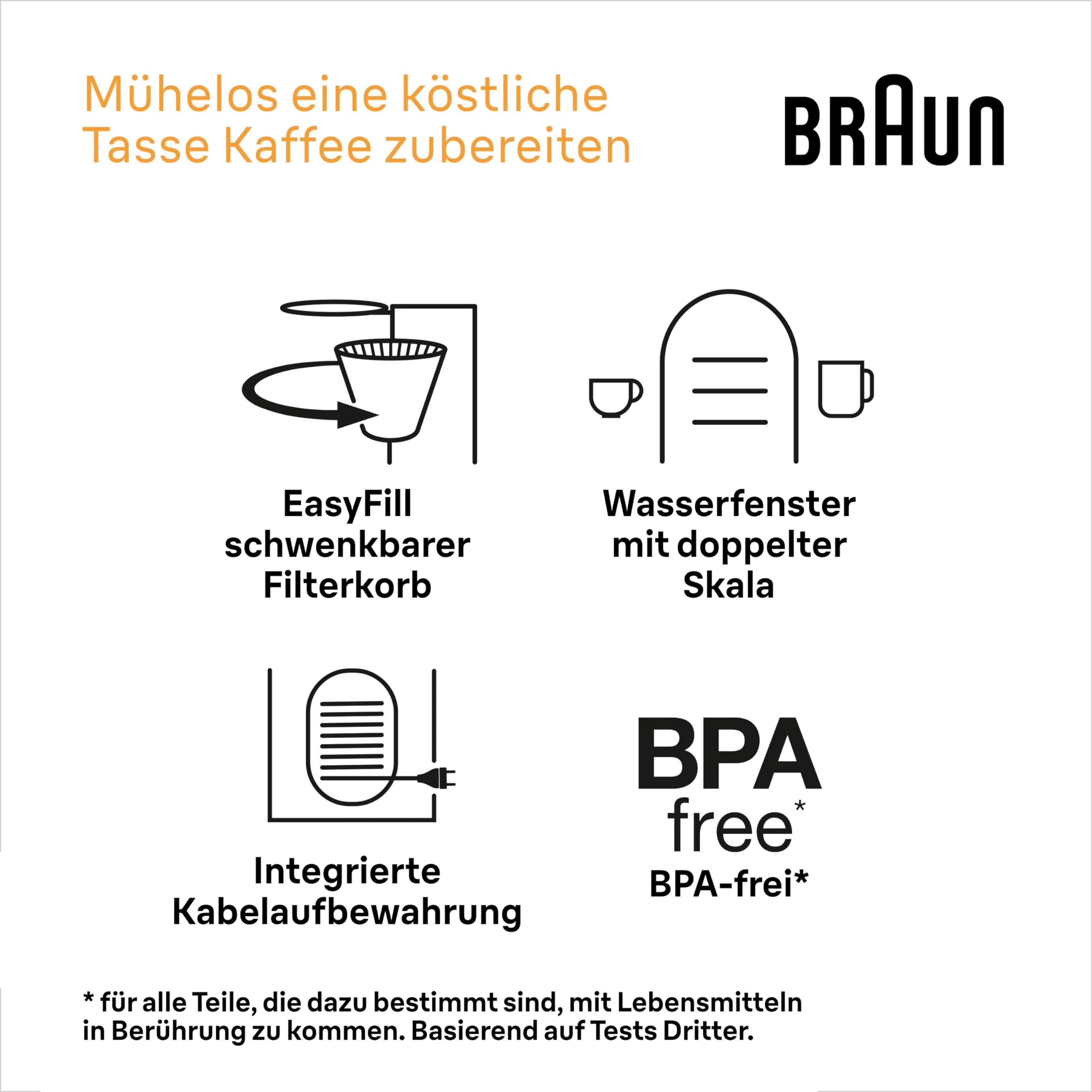 Braun PurShine KF 1500 WH Kaffeemaschine - Filterkaffeemaschine mit Glaskanne für bis zu 10 Tassen, OptiBrew-System, Automatische Abschaltung, 1000 Watt, Weiß, KF1500WH - Image 5