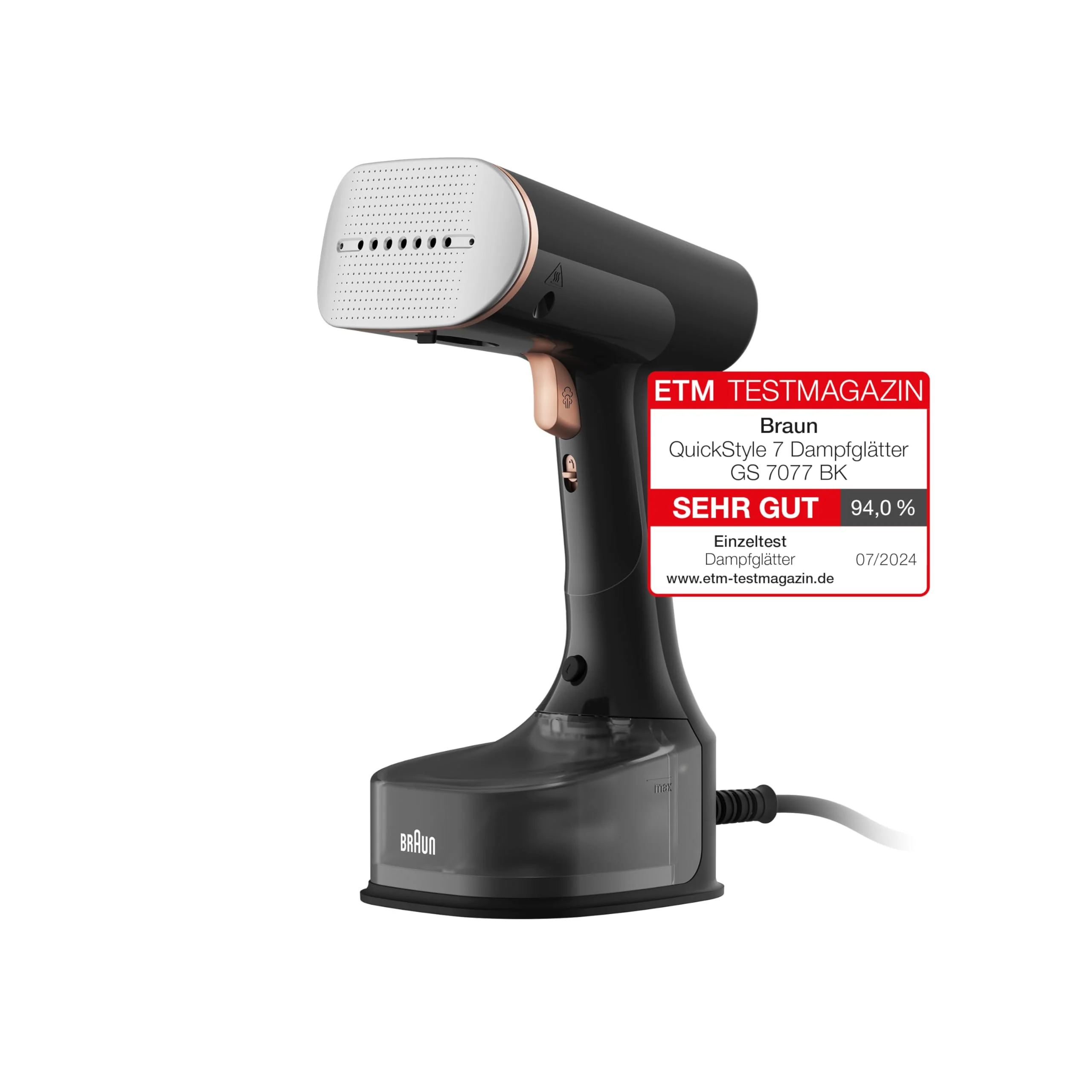 Braun QuickStyle 7 GS7077BK Dampfglätter, Dual FreeGlide 3D Technologie, FastSteam Technologie, Steamer, Dampf 35 g/min, Wassertank 250 ml, 3 m Kabellänge, in 35 Sekunden bereit, 1600W, Schwarz/Kupfer - Image 7