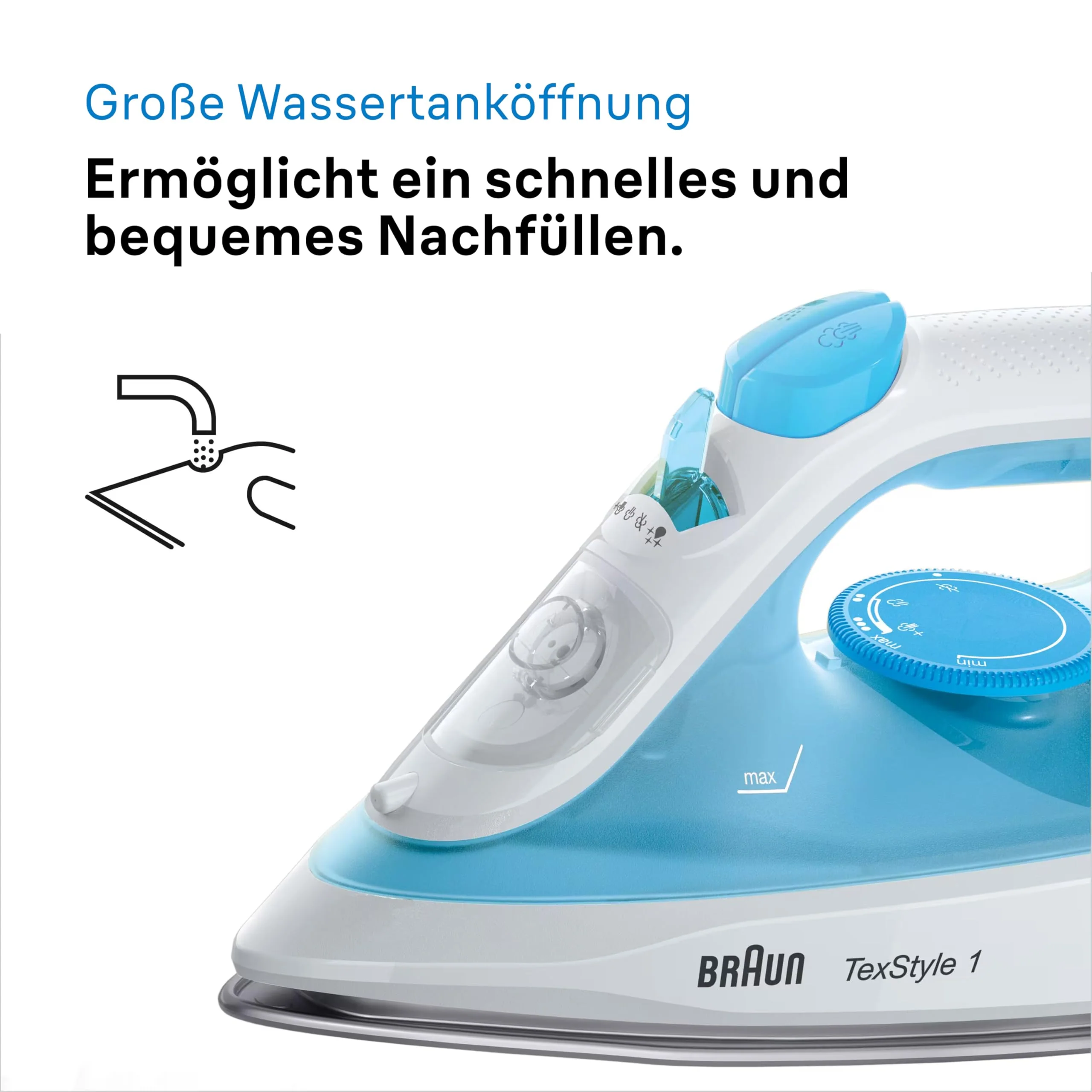 Braun TexStyle 1 Dampfbügeleisen SI 1050BL - Bügeleisen mit SuperCeramic Bügelsohle, Vertikaldampf, 2000 Watt, Blau - Image 3