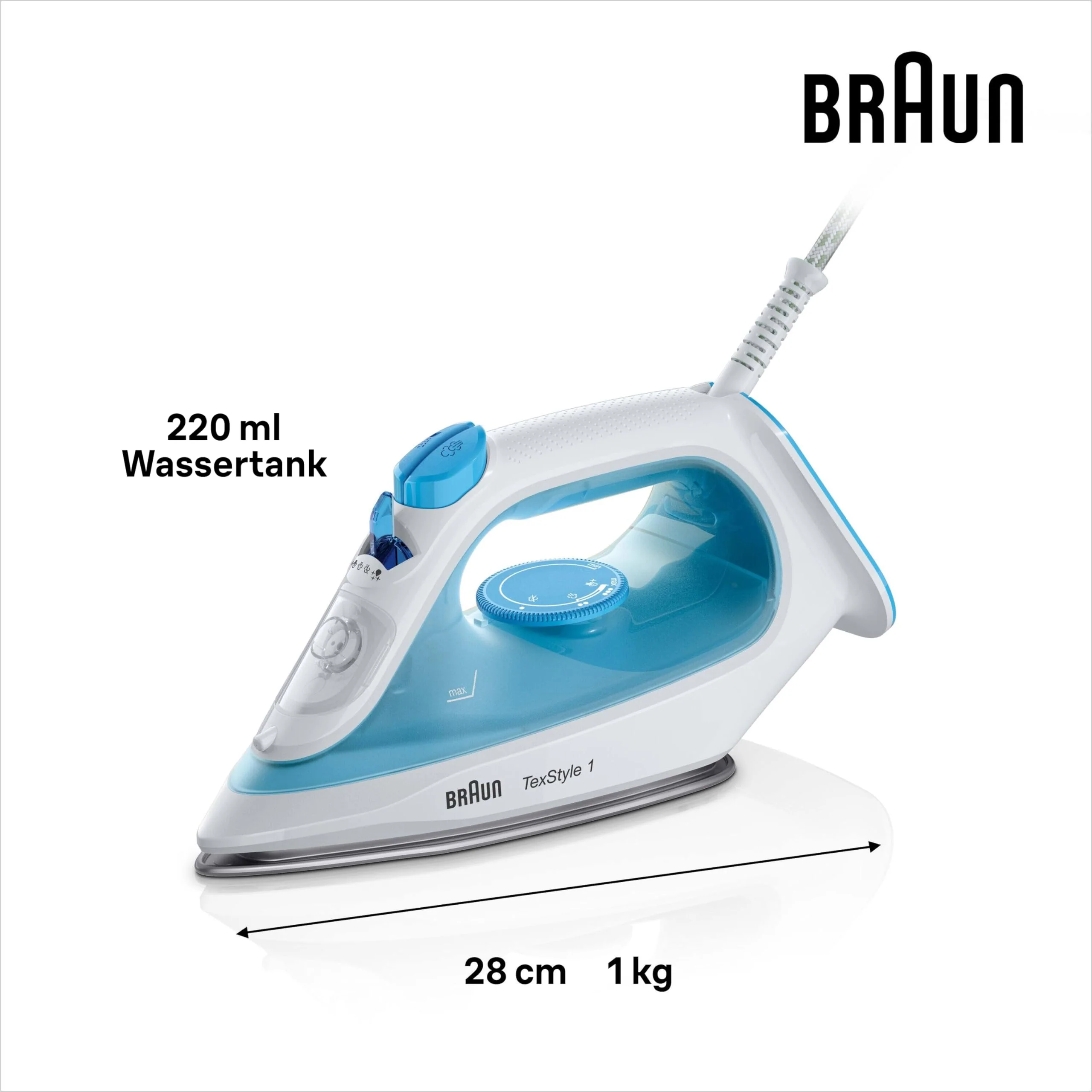 Braun TexStyle 1 Dampfbügeleisen SI 1050BL - Bügeleisen mit SuperCeramic Bügelsohle, Vertikaldampf, 2000 Watt, Blau - Image 5