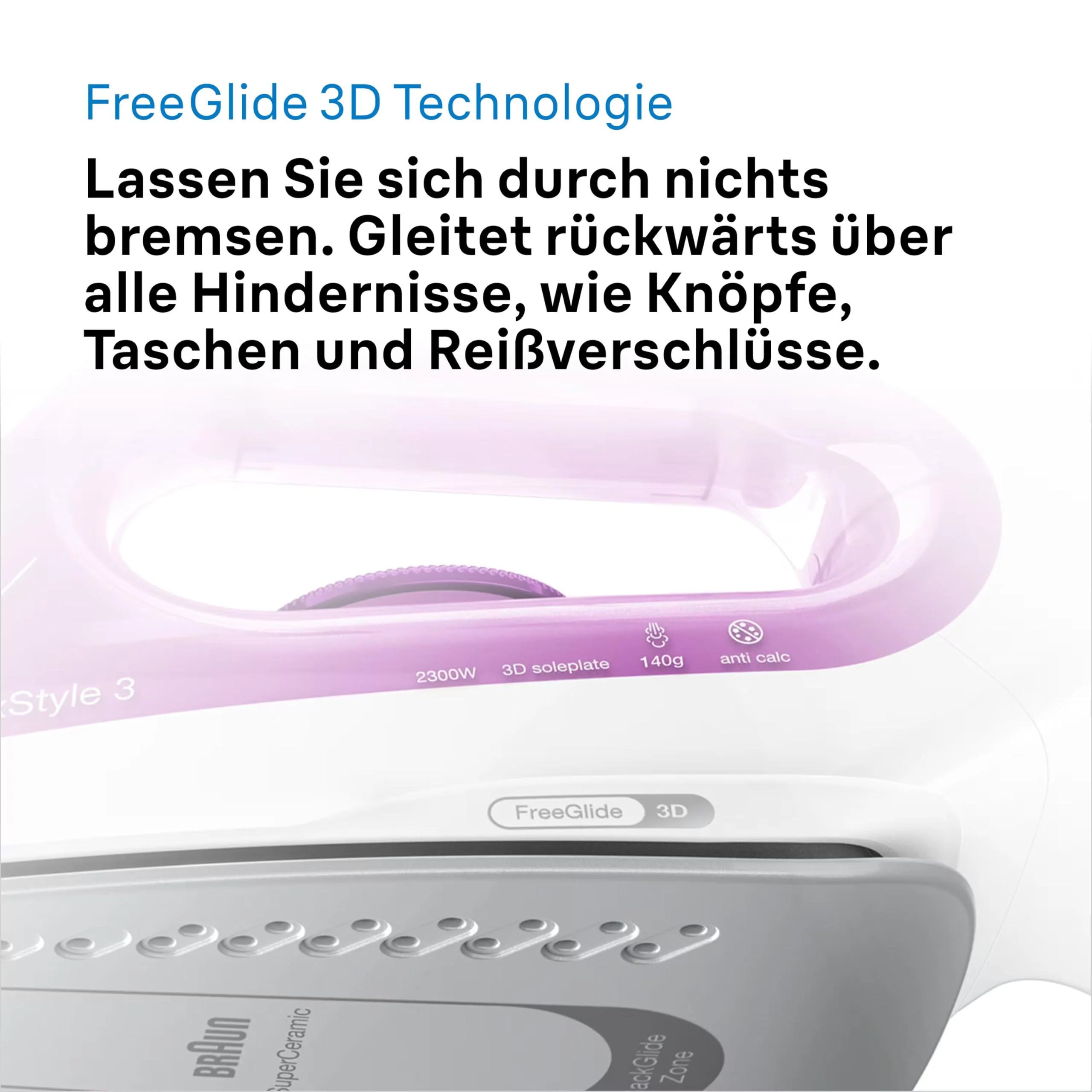 Braun TexStyle 3 SI 3030 PU Dampfbügeleisen - Bügeleisen mit FreeGlide 3D Bügelsohle, Selbstreinigungs Funktion, 2300 Watt, Dampfstoß 140g/min, 270 ml Wassertank, Violett - Image 5
