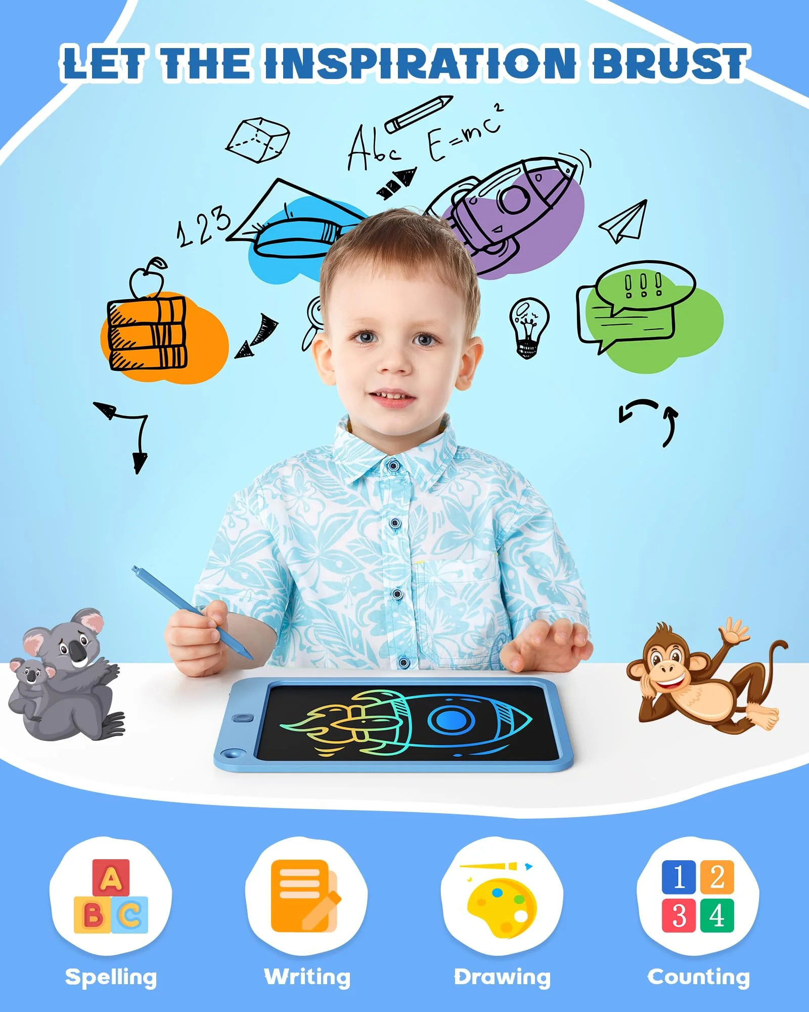 bravokids Kleinkinderspielzeug für Jungen Mädchen 3 4 5 6 7 Jahre alt, 10 Zoll LCD Schreibbrett buntes Doodle Board für Kinder, Zeichentablett Zeichenblöcke (blau) - Image 6