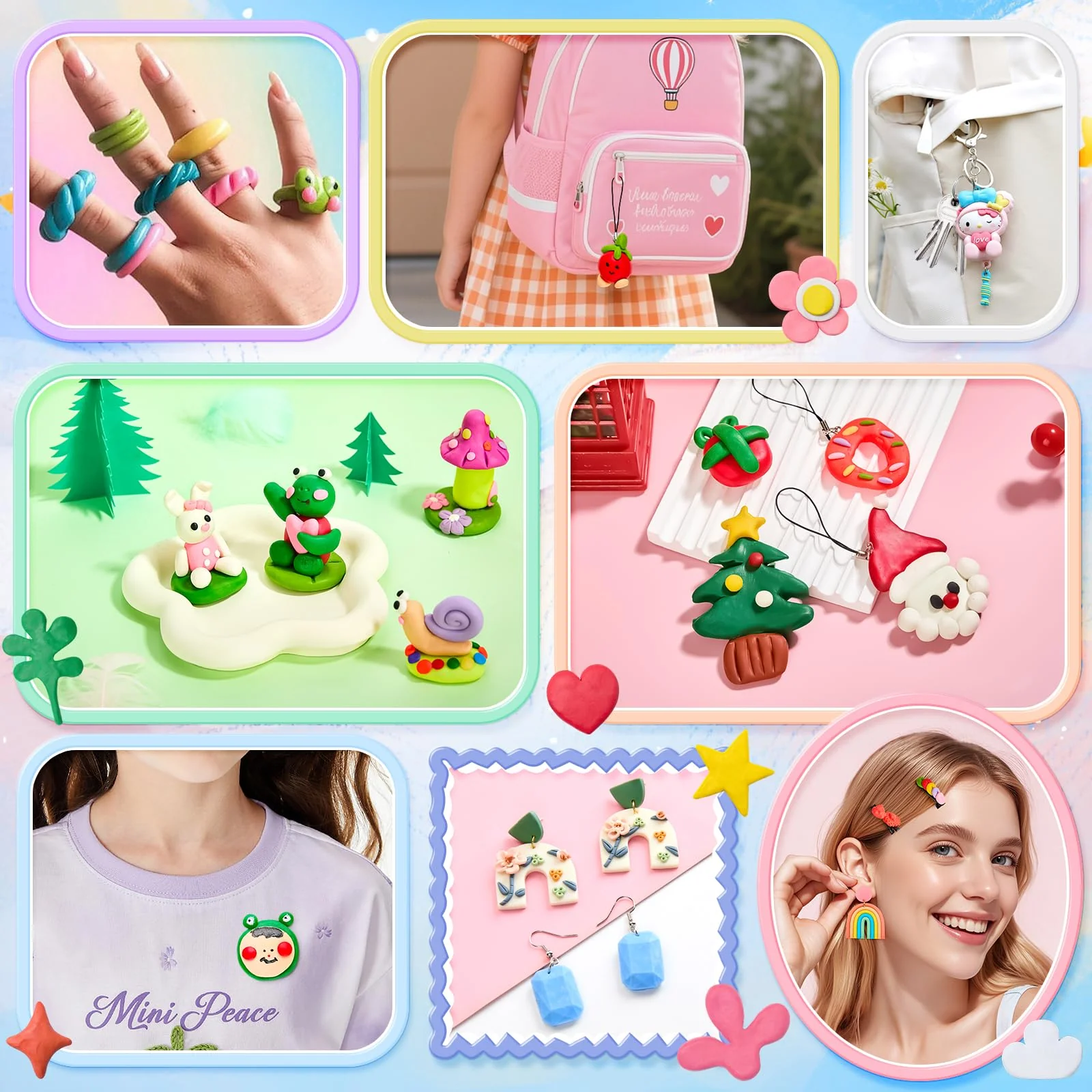 Bridokit 54 Stück Knete Kit, Polymer Clay Set Mit 19 Schnitzwerkzeuge und 2 Edelsteinsilikonform für Ohrringe, Haarspange, Modelliermasse ofenhärtend, Modellierknete für Kinder Erwachsene - Image 2