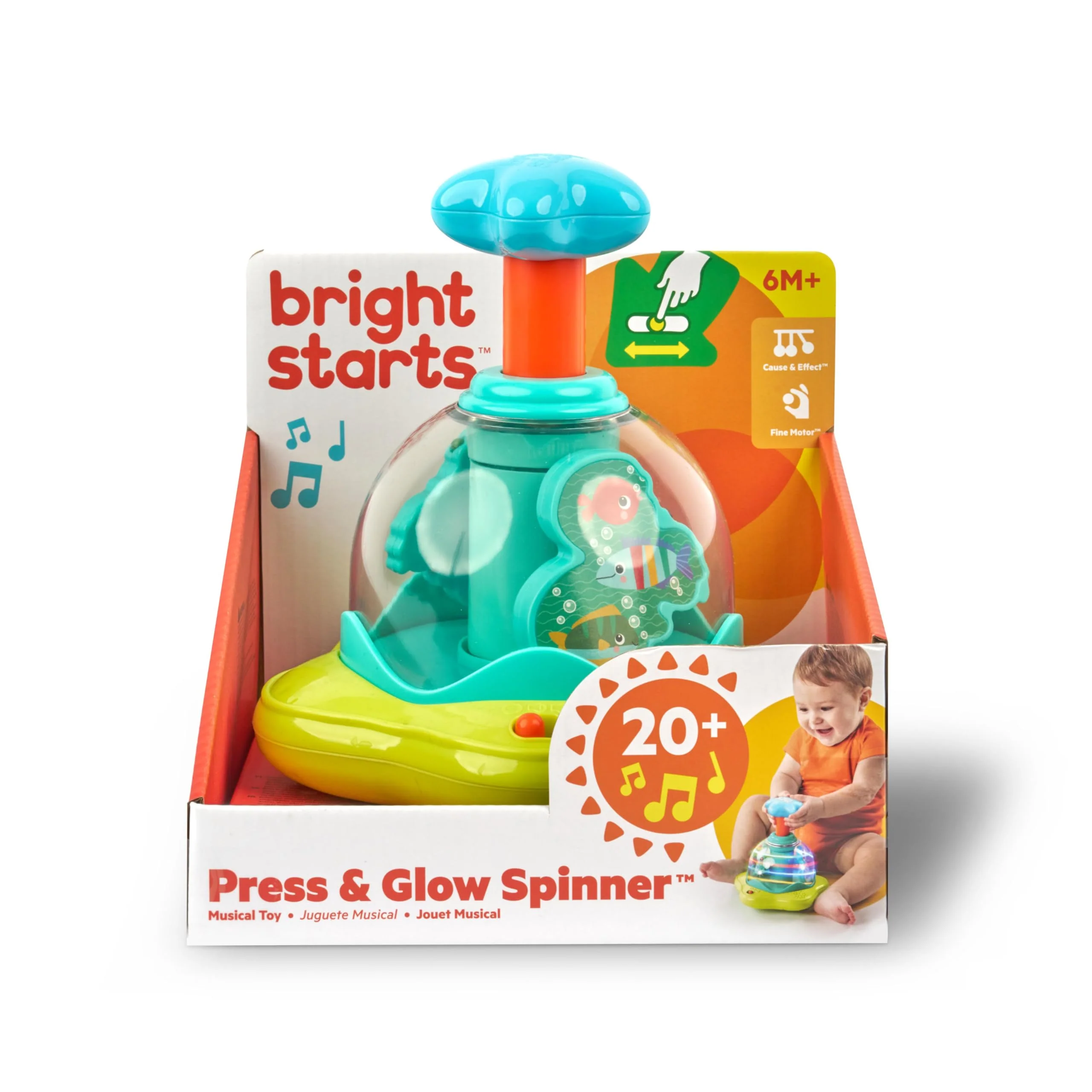 Bright Starts, 10042 Press & Glow Spinner, Musikspielzeug Kreisel mit blinkenden Lichtern und Melodien, fördert die Motorik und das Verstehen von Ursache und Wirkung, 19.05 x 17.78 x 21.59 cm - Image 11