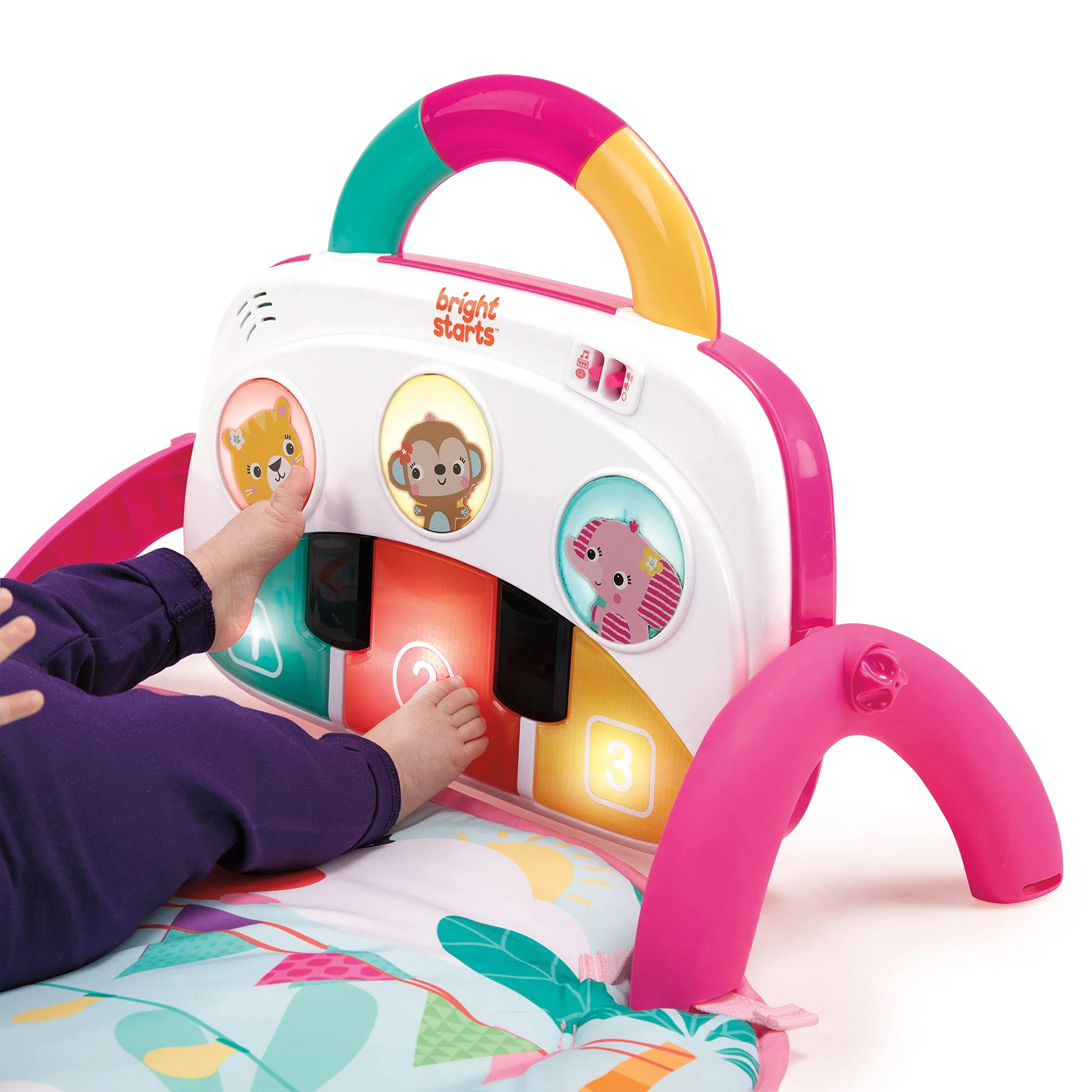 Bright Starts, 4-in-1 Groovin’ Kicks Piano and Drum Activity Gym Play Mat, Detachable Toys, Languages, Lights, Sounds and Music, Newborn and up - Floral Fiesta - Image 5
