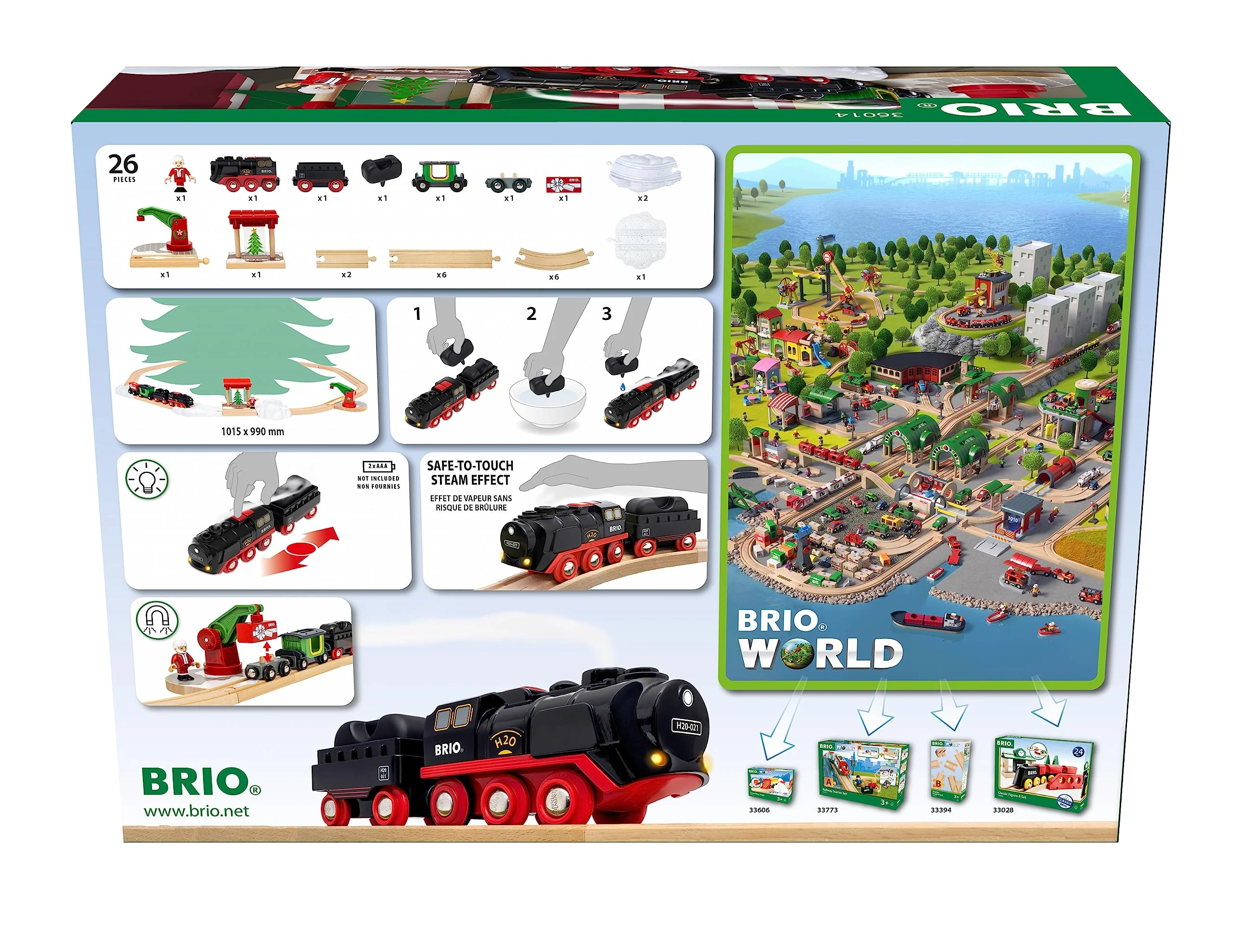 BRIO World 36014 Batterie-Dampflok Weihnachts-Set - Aus dem Schornstein der Lokomotive strömt kalter Wasserdampf - Großes Schienenlayout für eine Rundtour um den Weihnachtsbaum, empfohlen ab 3 Jahren - Image 7