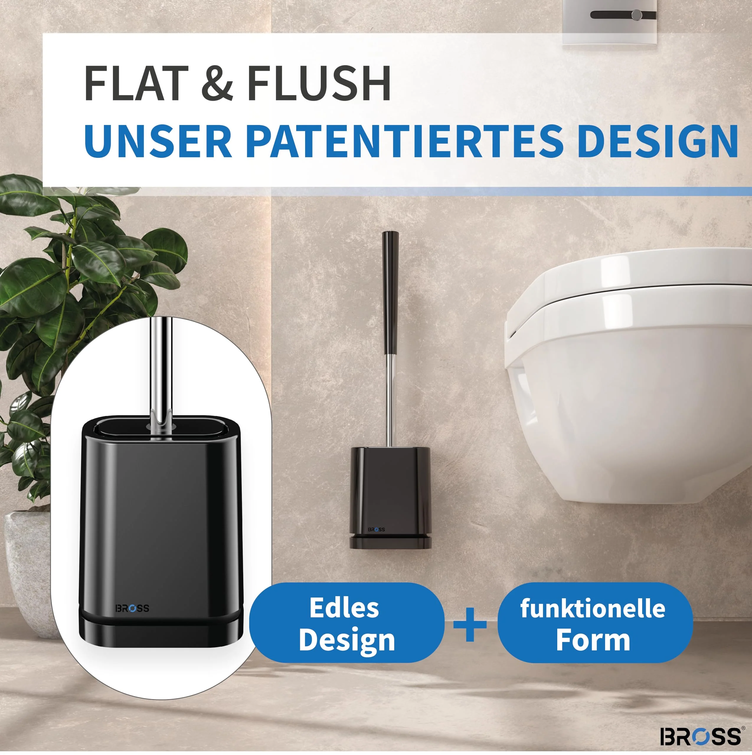 BROSS® Klobürste Silikon - Patentierte Toilettenbürste - Klobürste Schwarz - WC Bürste & Klobürstenhalter mit Wandmontage & TurboTrocknung - Innovativ & Antibakteriell - 1er Set - Image 2