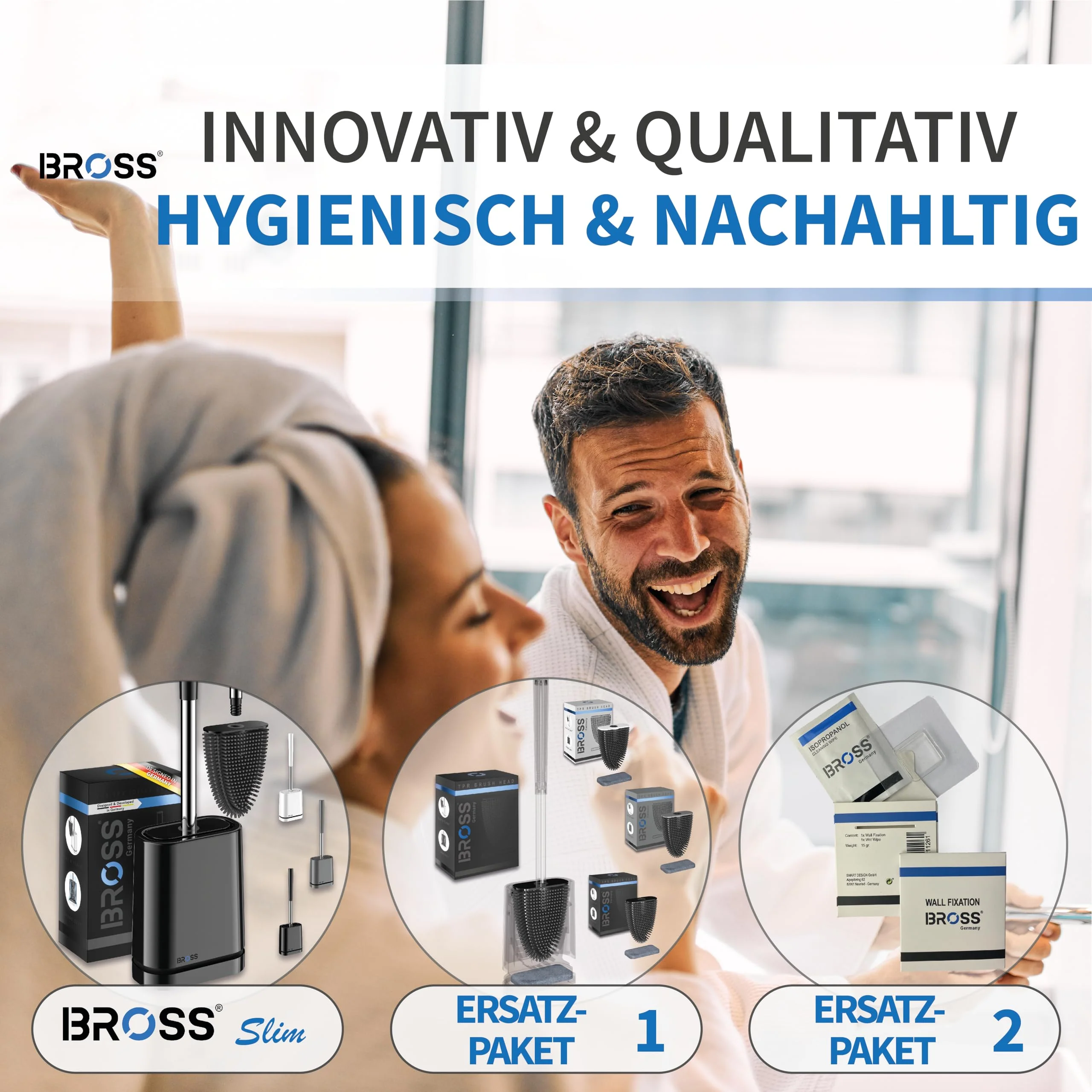 BROSS® Klobürste Silikon - Patentierte Toilettenbürste - Klobürste Schwarz - WC Bürste & Klobürstenhalter mit Wandmontage & TurboTrocknung - Innovativ & Antibakteriell - 1er Set - Image 4
