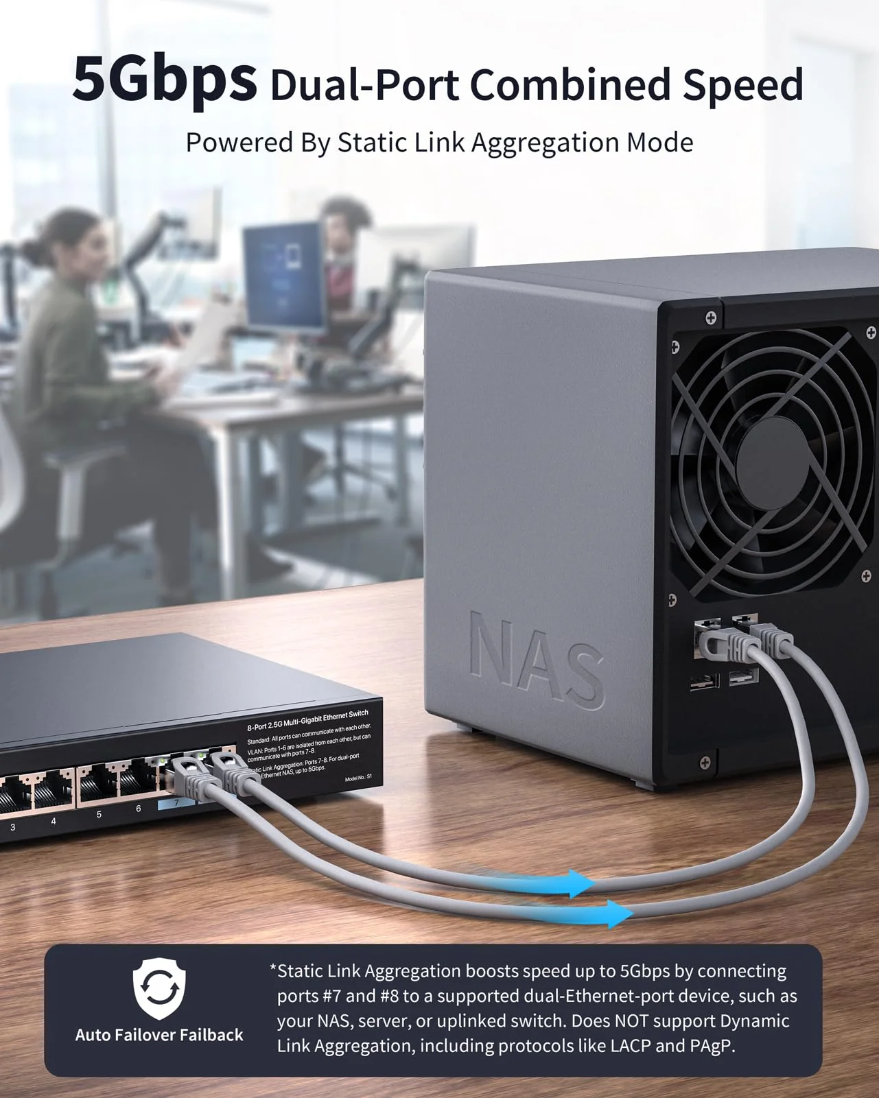 BrosTrend 8X 2,5-Gigabit Ports LAN Switch 2,5 Gbit/s Ethernet Netzwerk Switch (VLAN/Statisch Link-Aggregation, Unmanaged Lüfterlos, Desktop/Wandmontage Plug & Play, Lifetime-Schutz) LAN Hub Splitter